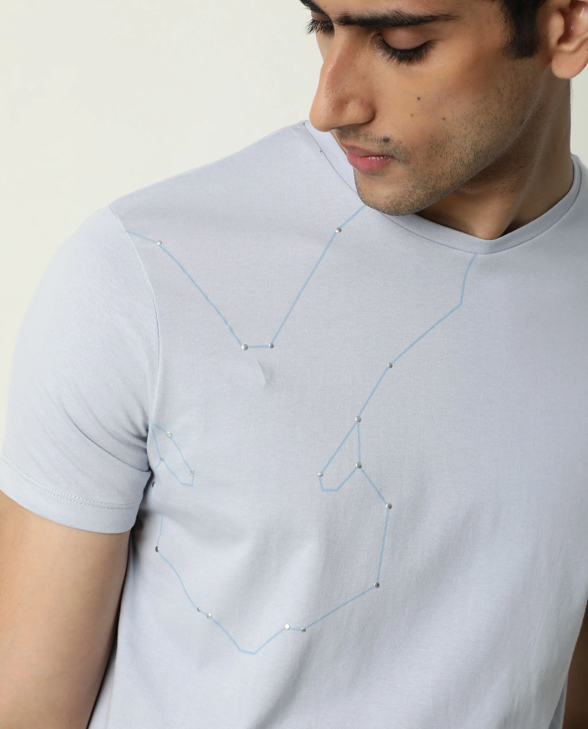 Rare Rabbit Men's Graph Blue Cotton Graphic Print Slim Fit Half Sleeve Crew Neck T-Shirt - Image 15