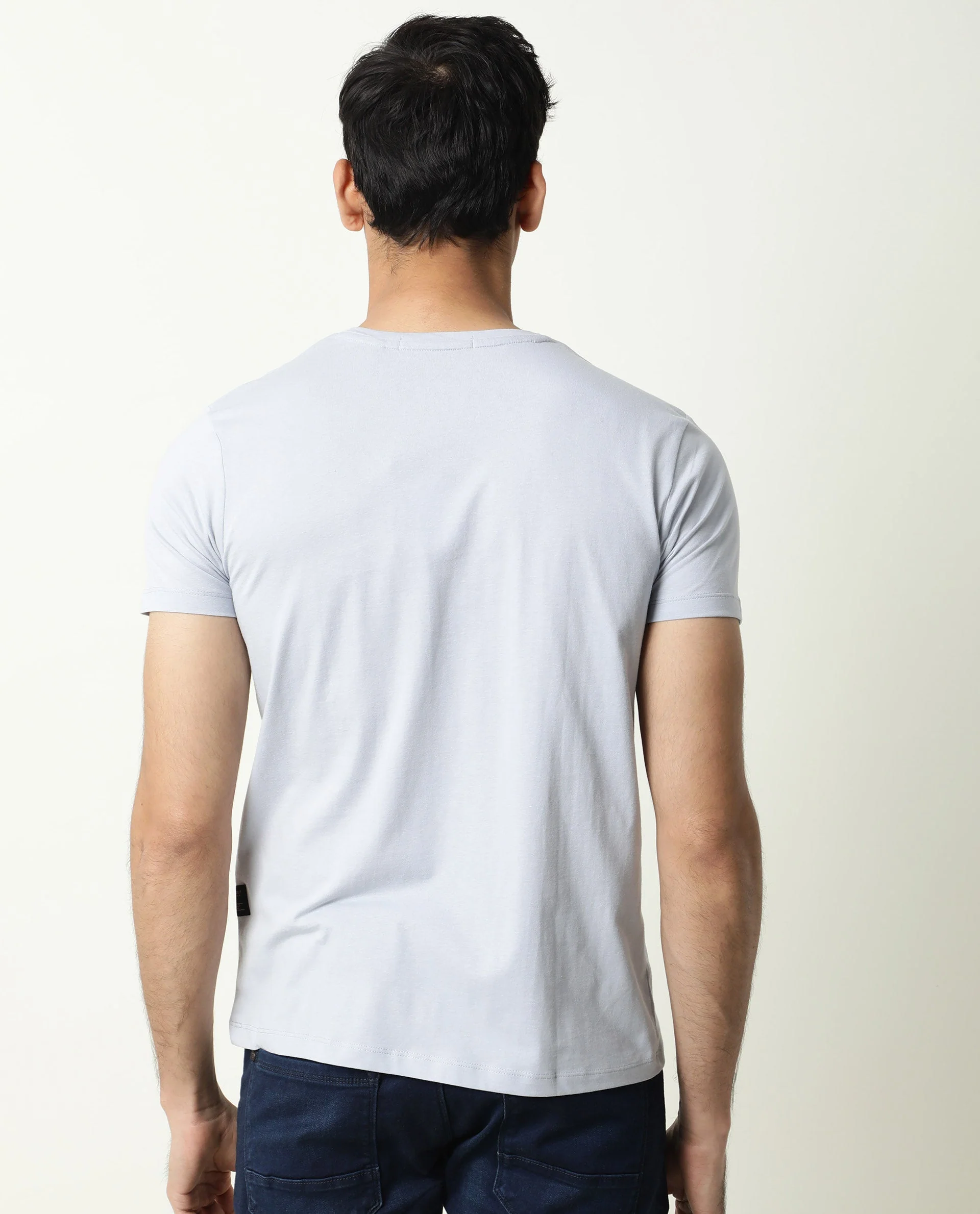 Rare Rabbit Men's Graph Blue Cotton Graphic Print Slim Fit Half Sleeve Crew Neck T-Shirt - Image 16