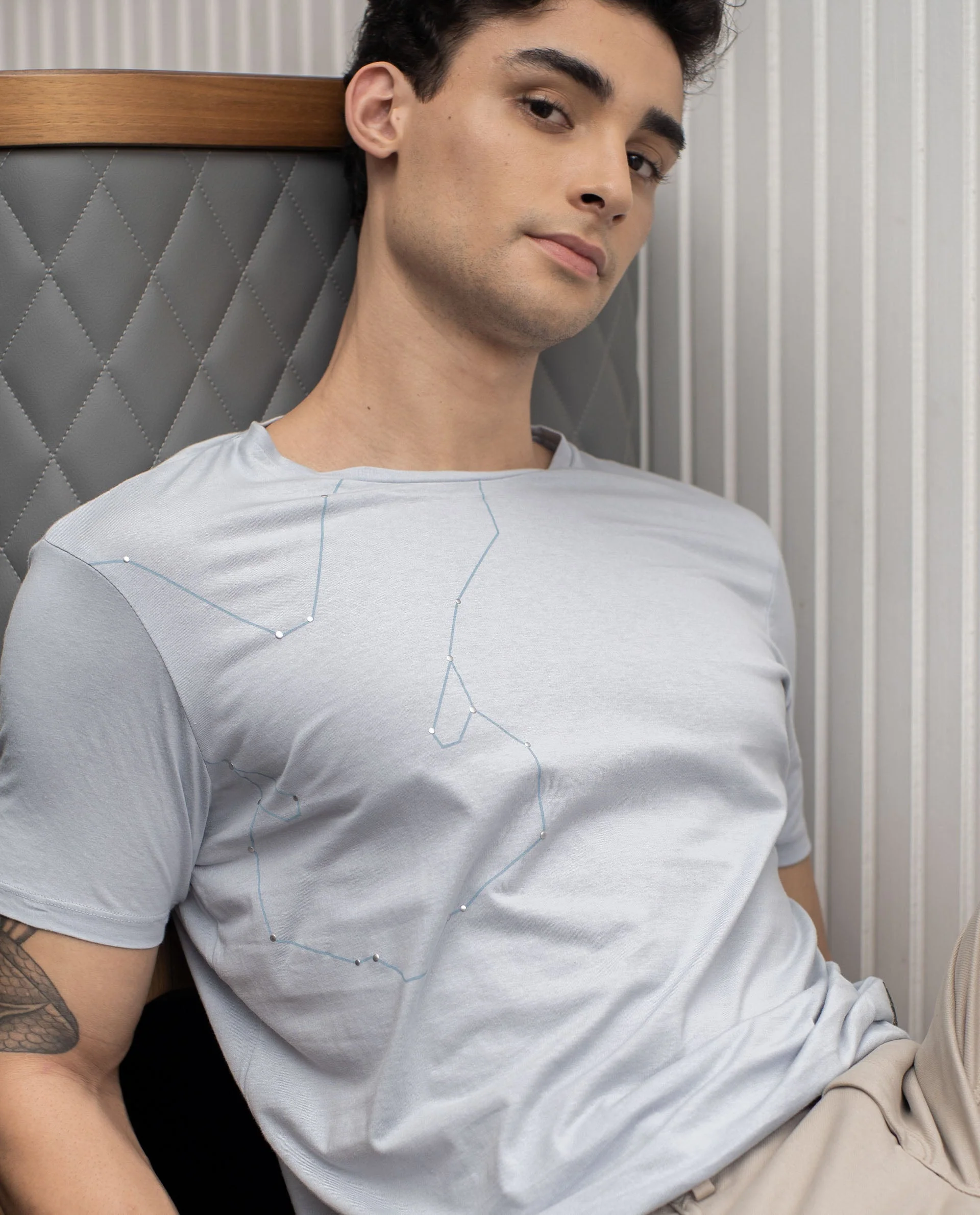 Rare Rabbit Men's Graph Blue Cotton Graphic Print Slim Fit Half Sleeve Crew Neck T-Shirt - Image 4