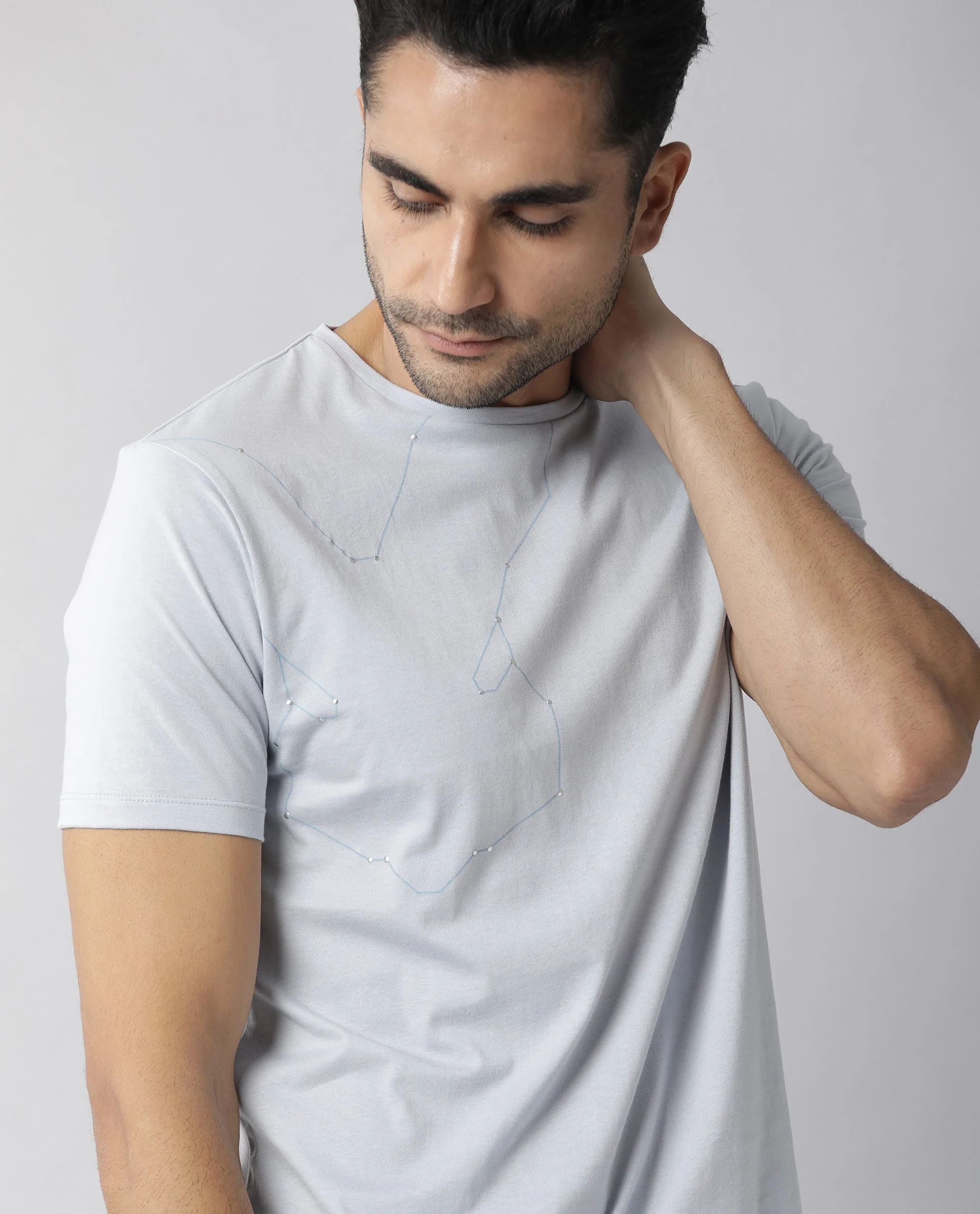Rare Rabbit Men's Graph Blue Cotton Graphic Print Slim Fit Half Sleeve Crew Neck T-Shirt - Image 5