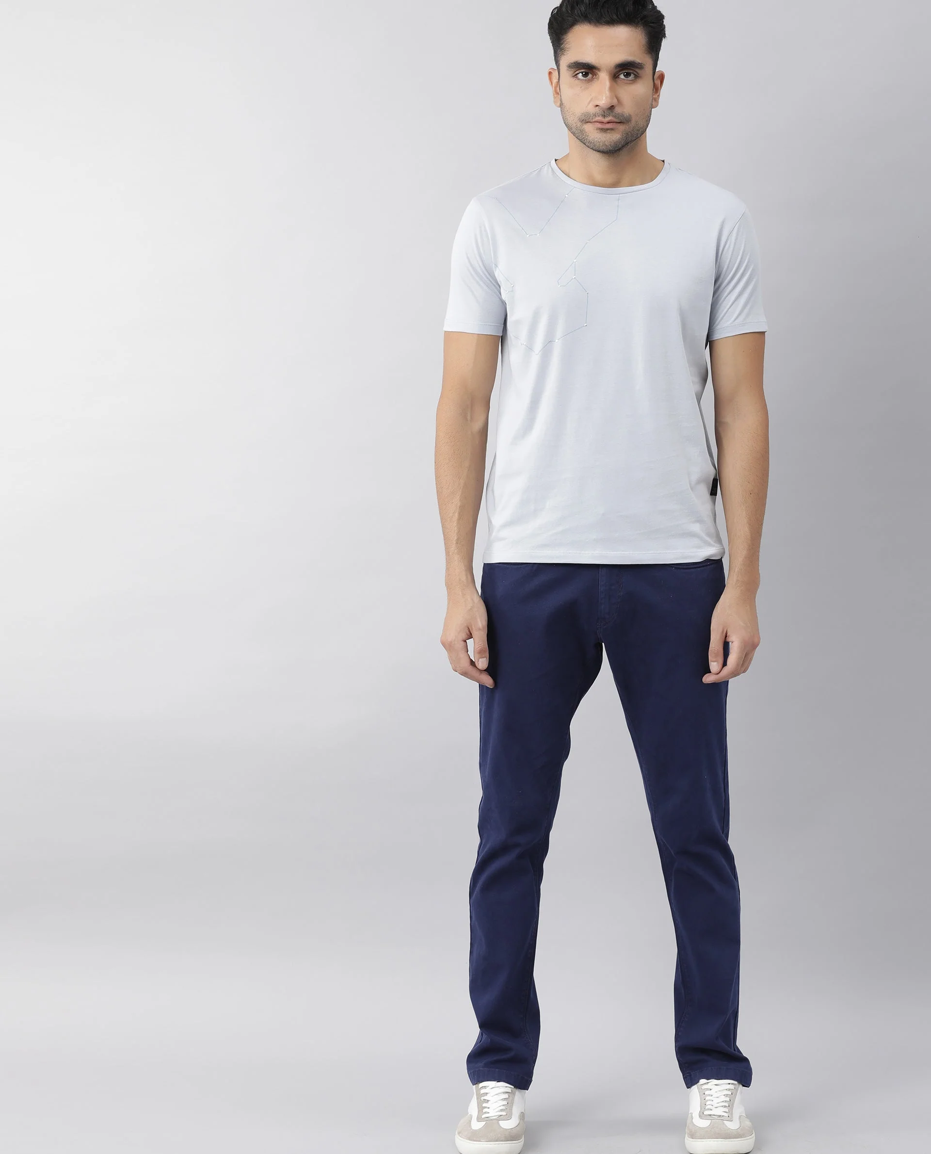 Rare Rabbit Men's Graph Blue Cotton Graphic Print Slim Fit Half Sleeve Crew Neck T-Shirt - Image 7