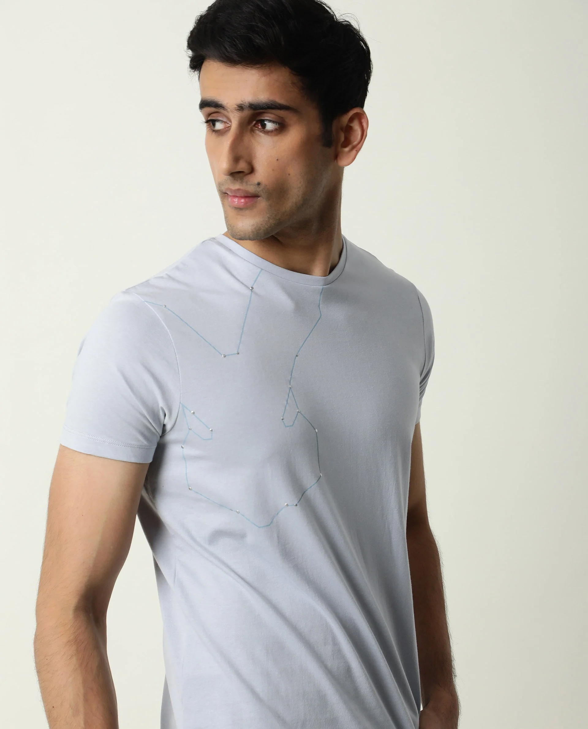 Rare Rabbit Men's Graph Blue Cotton Graphic Print Slim Fit Half Sleeve Crew Neck T-Shirt - Image 8
