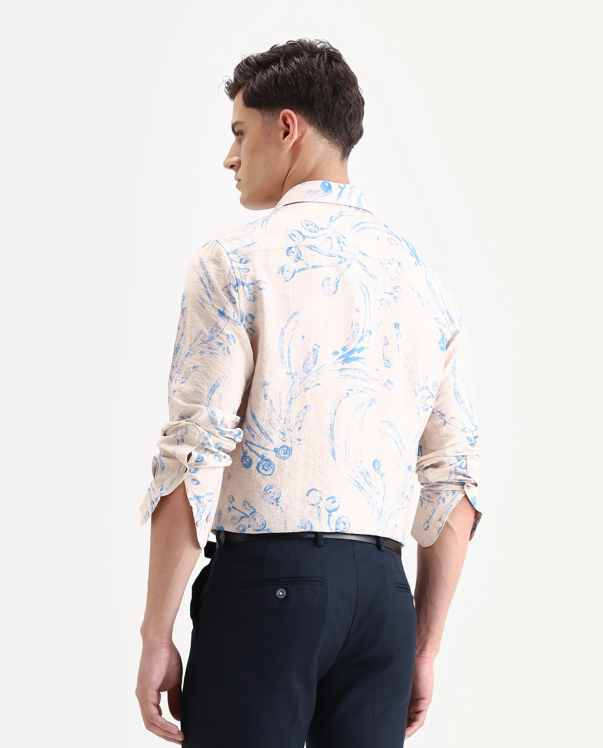 Rare Rabbit Men's Grat Light Beige Viscose Blend Fabric Collared Neck Regular Abstract Print Shirt - Image 7