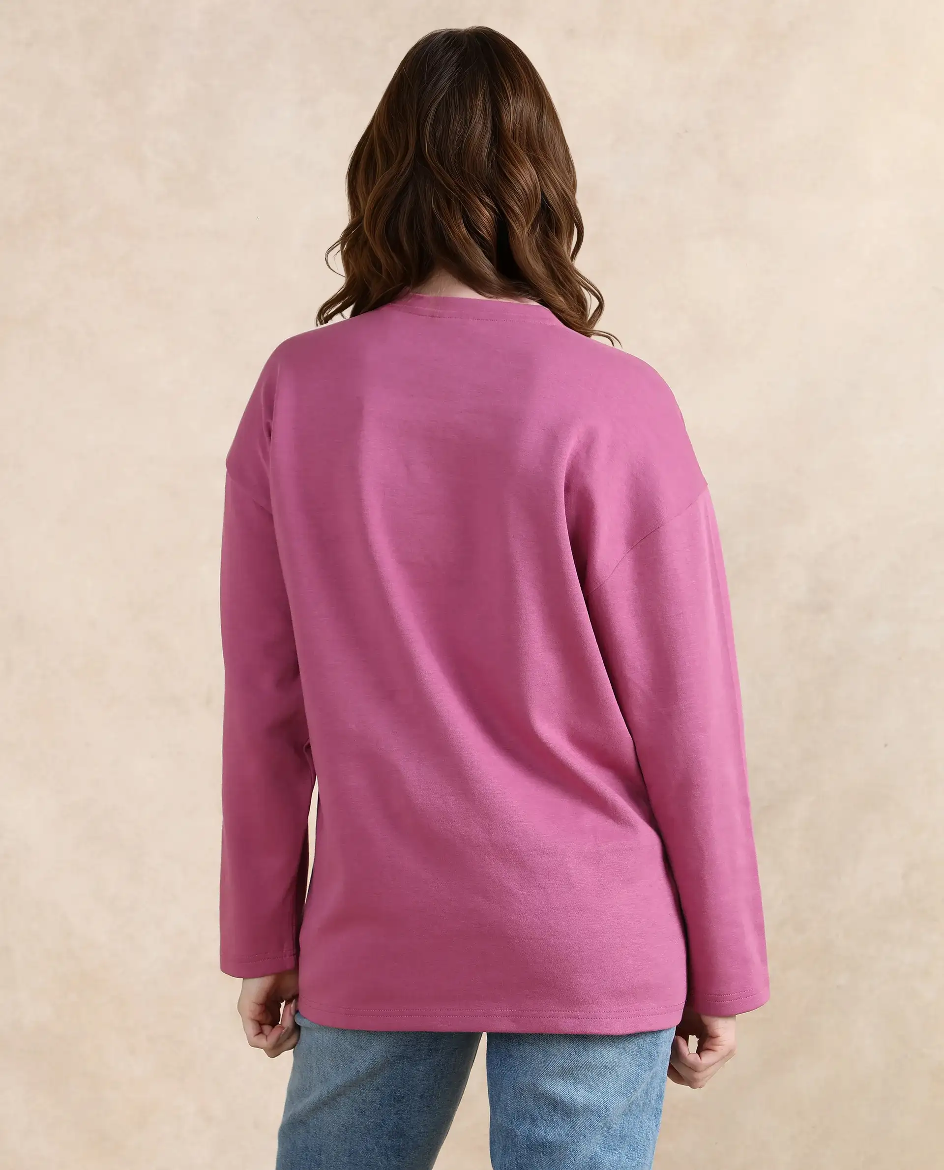 Rareism Women's Gravity Pink Cotton Blend Crew Neck Plain Hip Length Relaxed Fit Sweatshirt - Image 6
