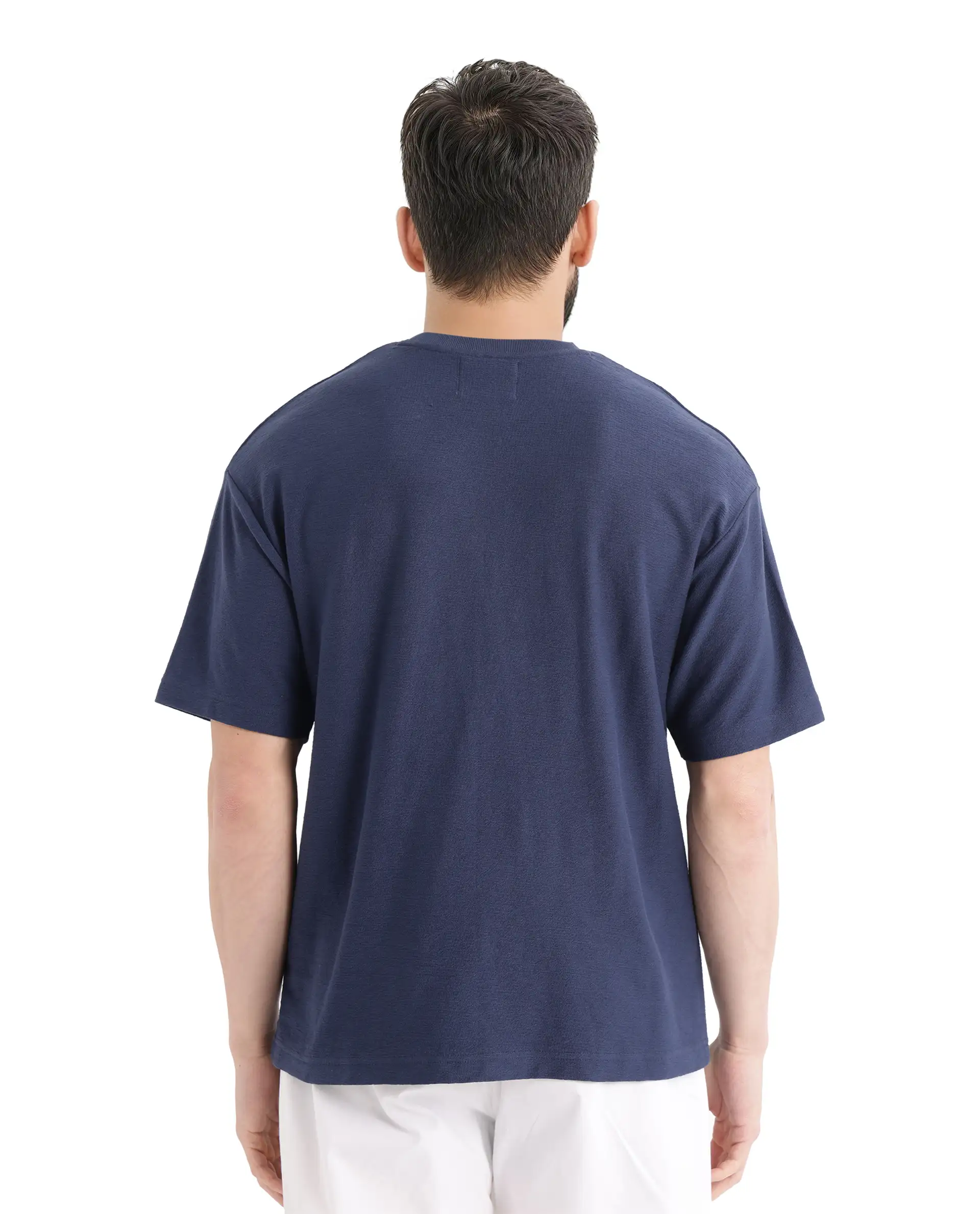 Rare Rabbit Men's Graw Navy Cotton Hd Print Oversized Fit Half Sleeve Crew Neck T-Shirt - Image 9