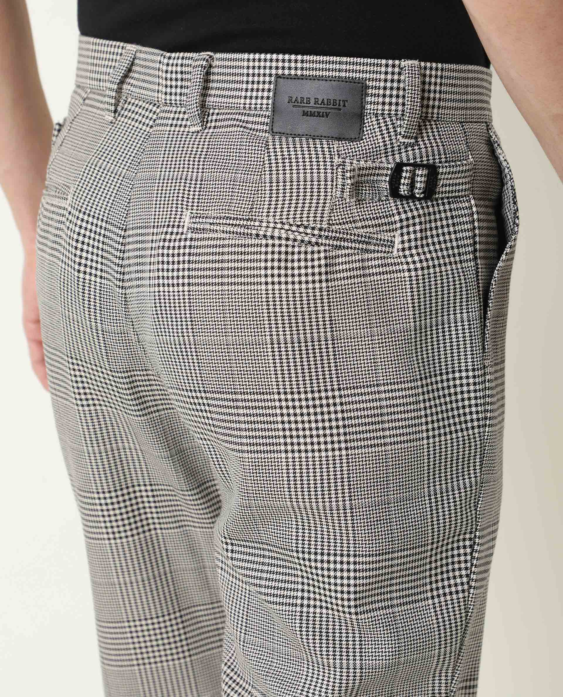Rare Rabbit Men's Grayson Black Viscose Checked Print Slim Fit Trouser - Image 10