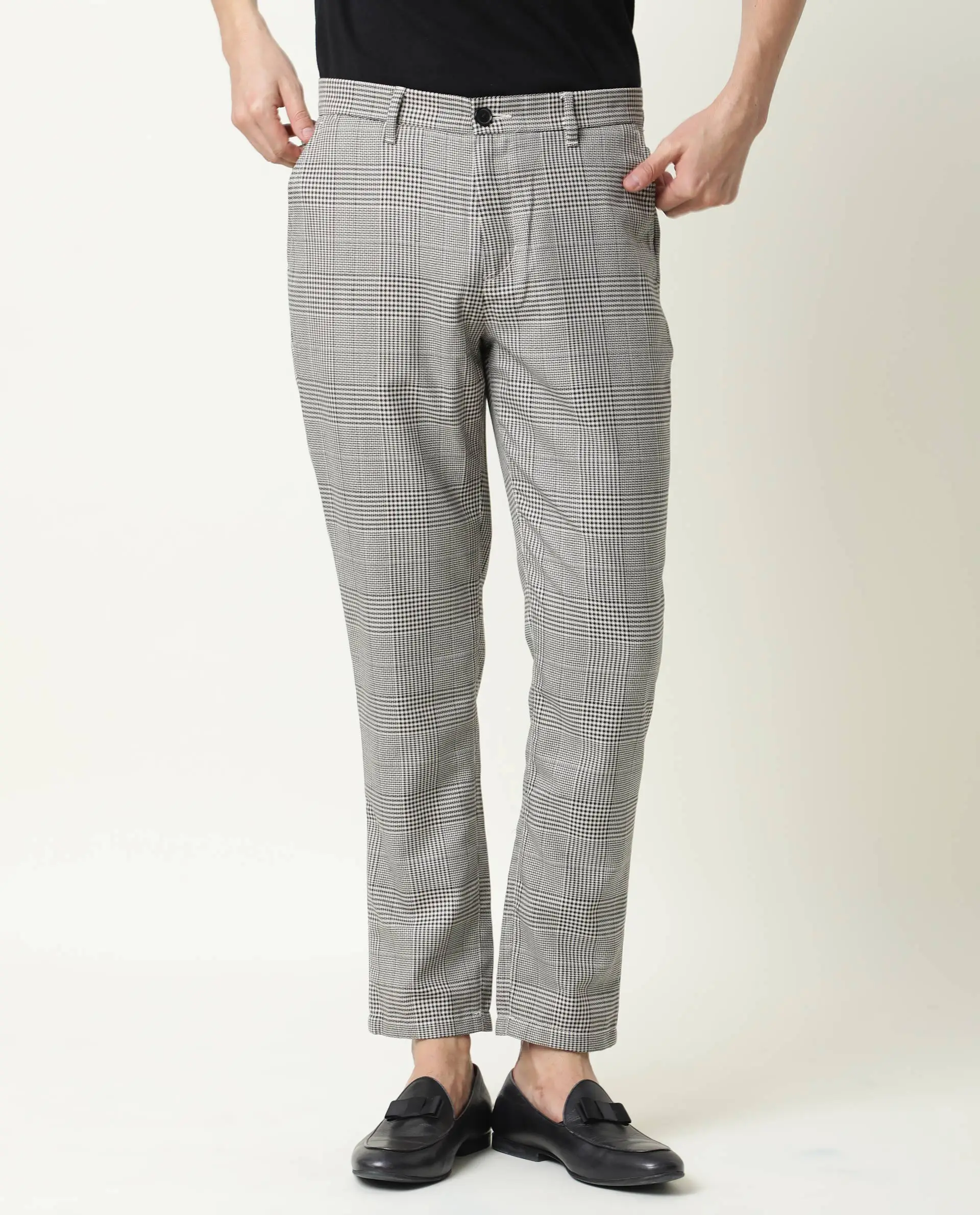 Rare Rabbit Men's Grayson Black Viscose Checked Print Slim Fit Trouser - Image 11
