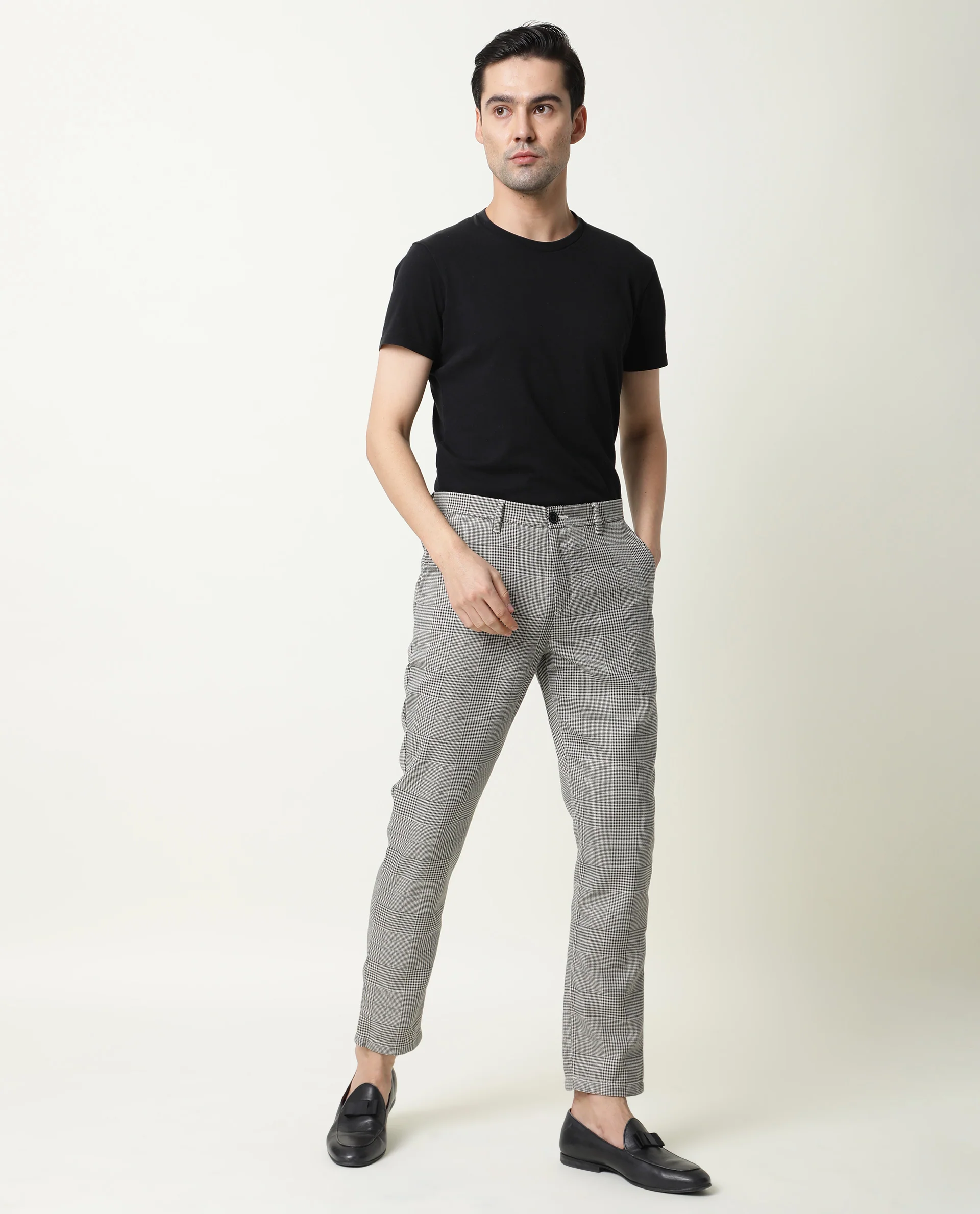 Rare Rabbit Men's Grayson Black Viscose Checked Print Slim Fit Trouser - Image 3