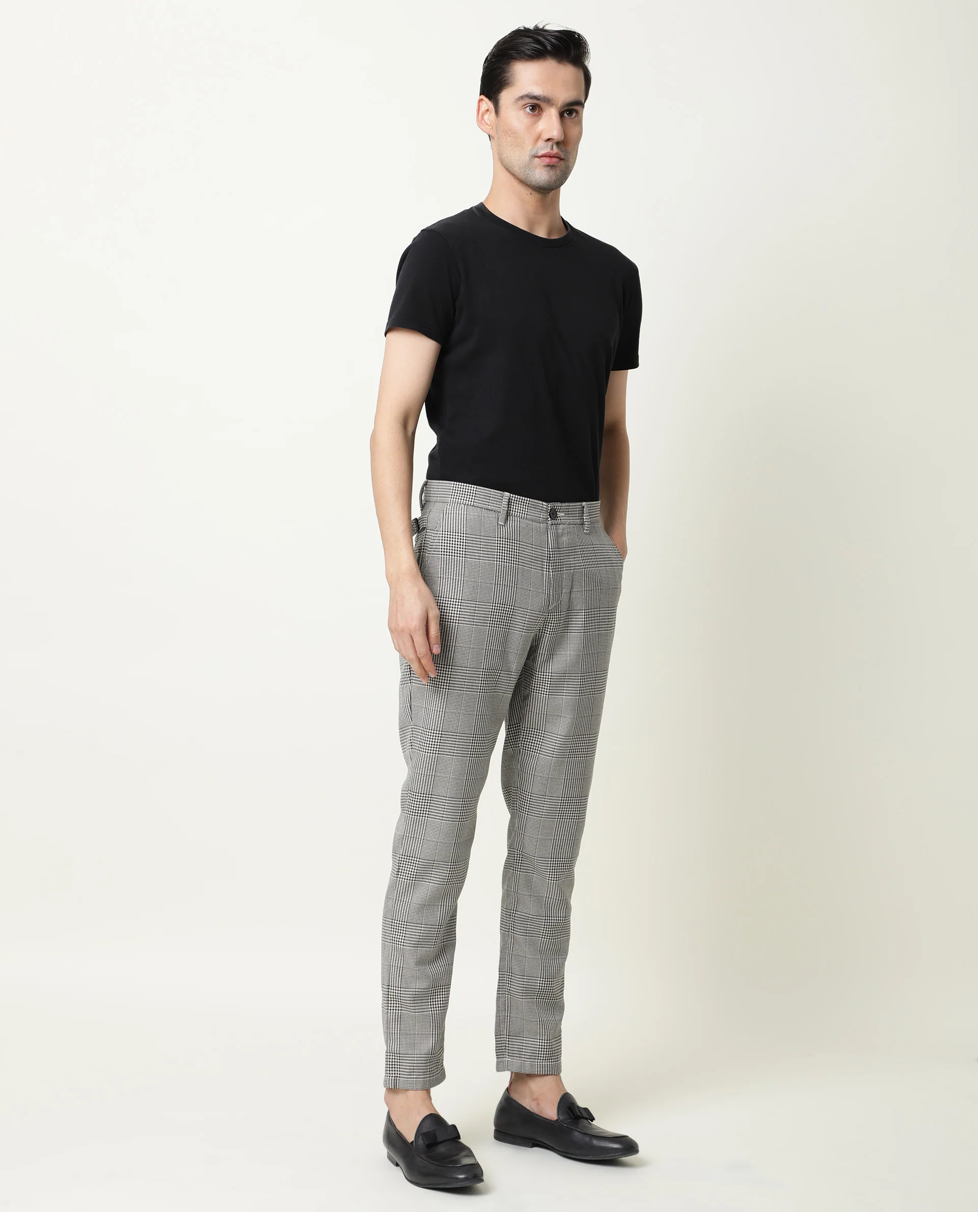Rare Rabbit Men's Grayson Black Viscose Checked Print Slim Fit Trouser - Image 4
