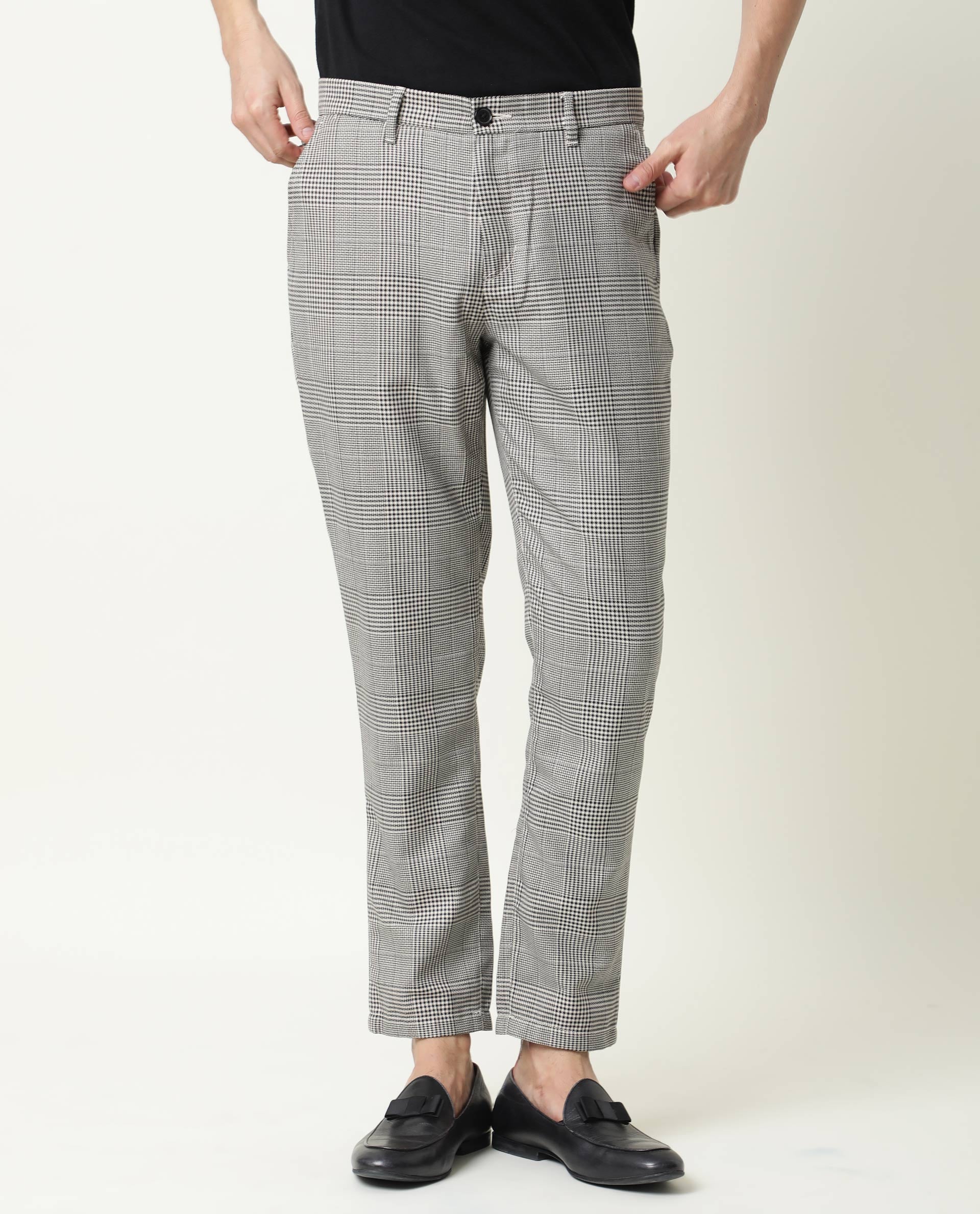 Rare Rabbit Men's Grayson Black Viscose Checked Print Slim Fit Trouser - Image 5