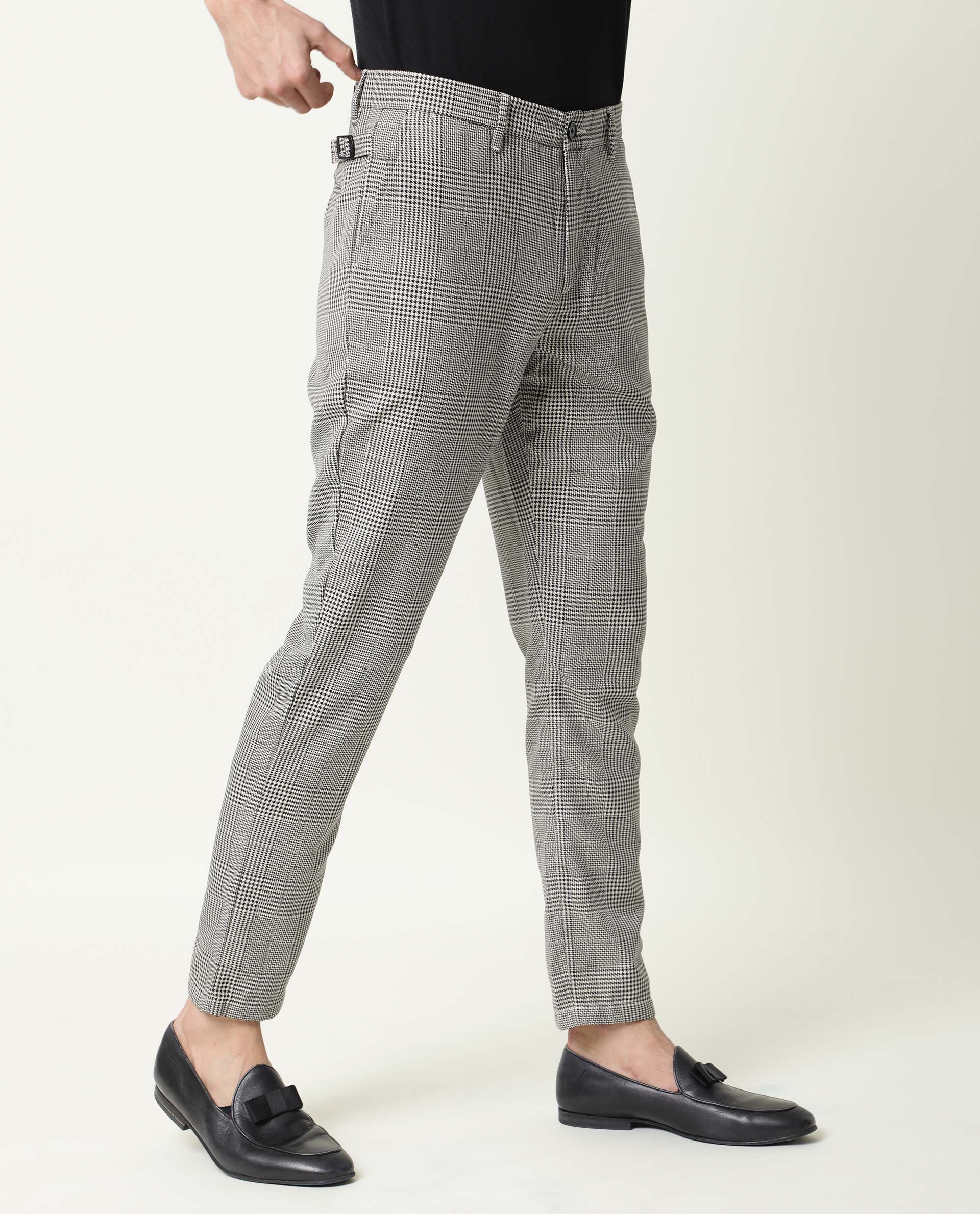 Rare Rabbit Men's Grayson Black Viscose Checked Print Slim Fit Trouser - Image 7