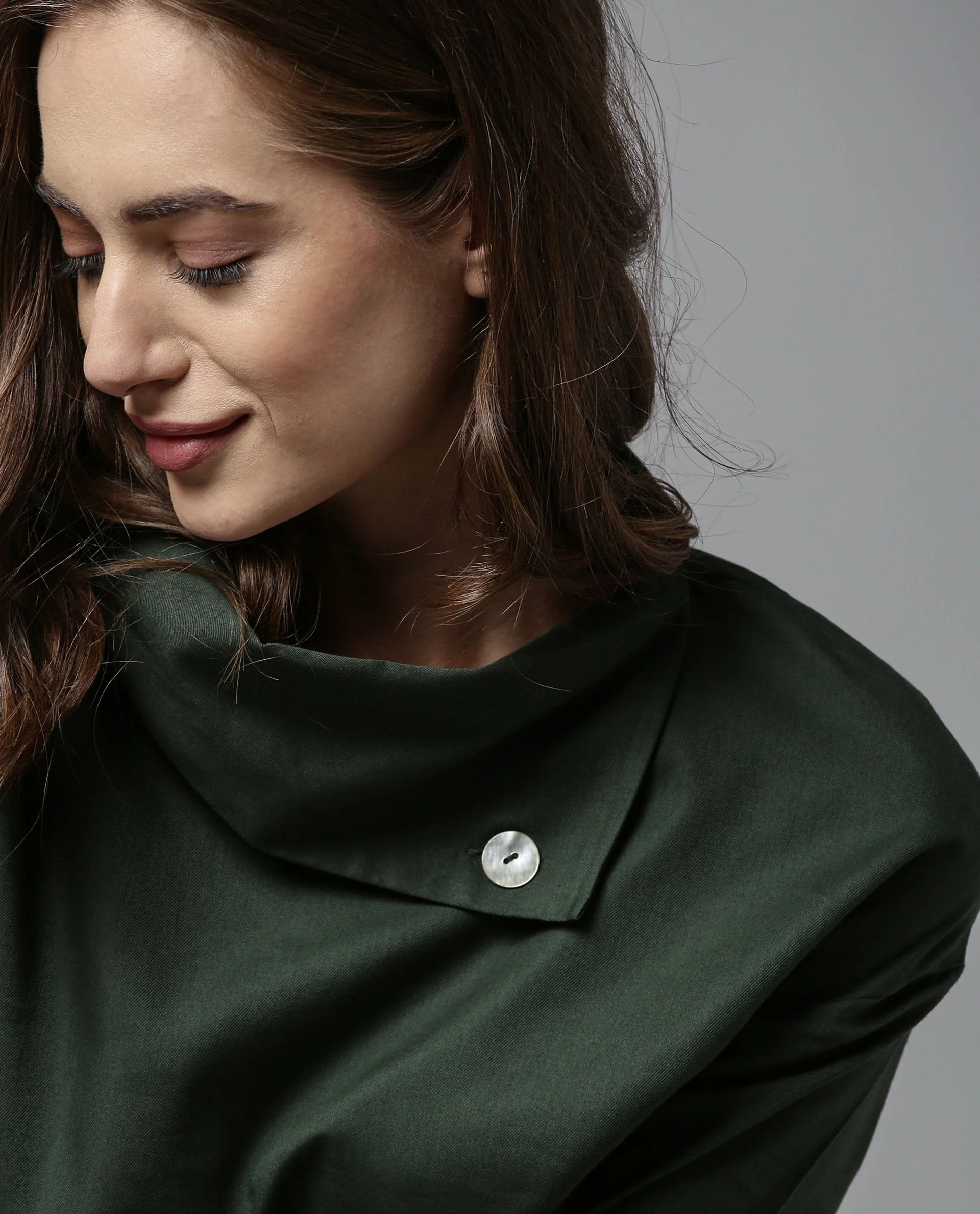 Rareism Womens Graze Green Dress Mid Length Cotton Twill Fabric High Neck A Line Dress - Image 2