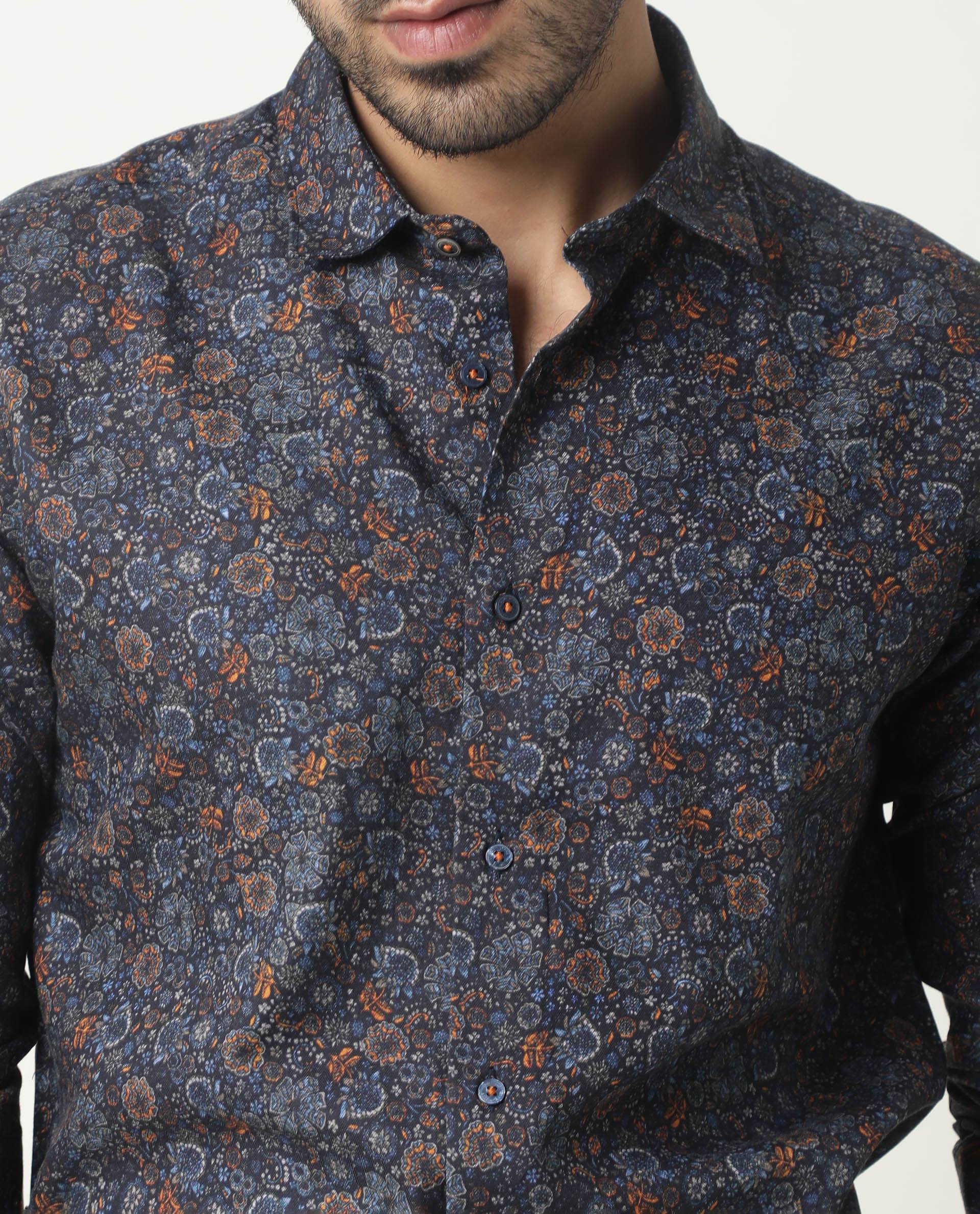 Rare Rabbit Men's Greatix Navy Cotton Regular Fit Full Sleeve Spread Collar Shirt - Image 2