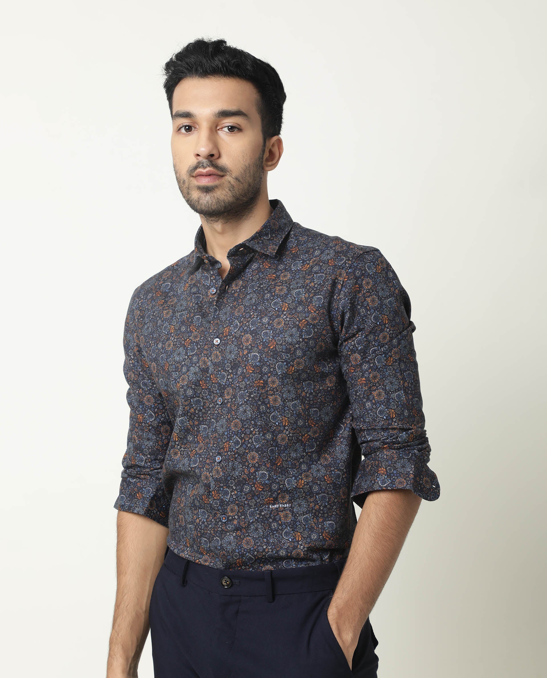 Rare Rabbit Men's Greatix Navy Cotton Regular Fit Full Sleeve Spread Collar Shirt - Image 3