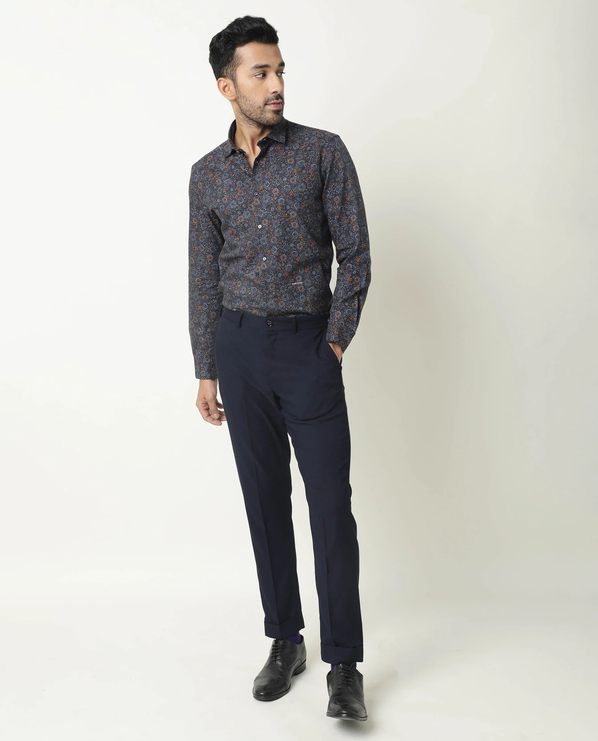 Rare Rabbit Men's Greatix Navy Cotton Regular Fit Full Sleeve Spread Collar Shirt - Image 4