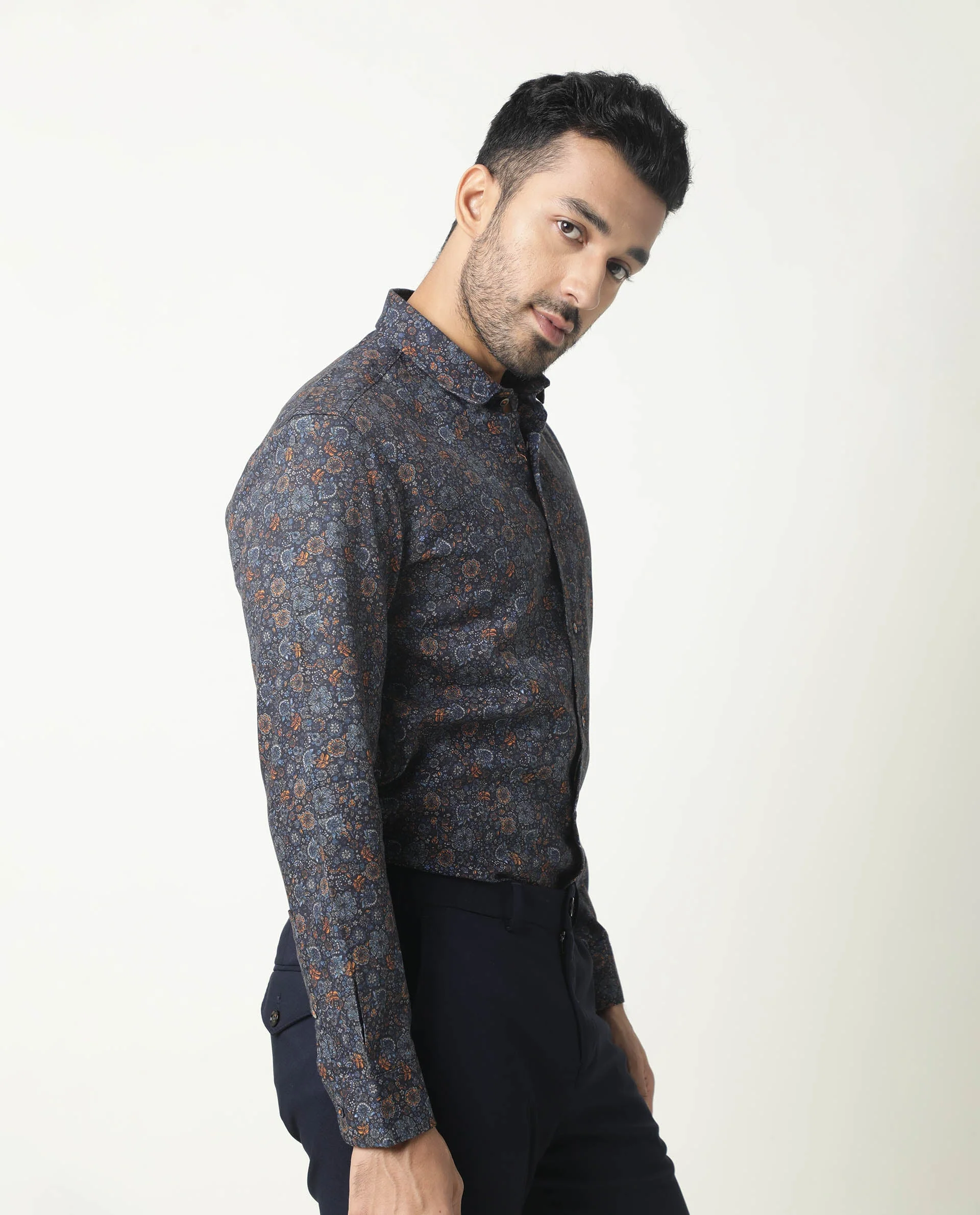 Rare Rabbit Men's Greatix Navy Cotton Regular Fit Full Sleeve Spread Collar Shirt - Image 5
