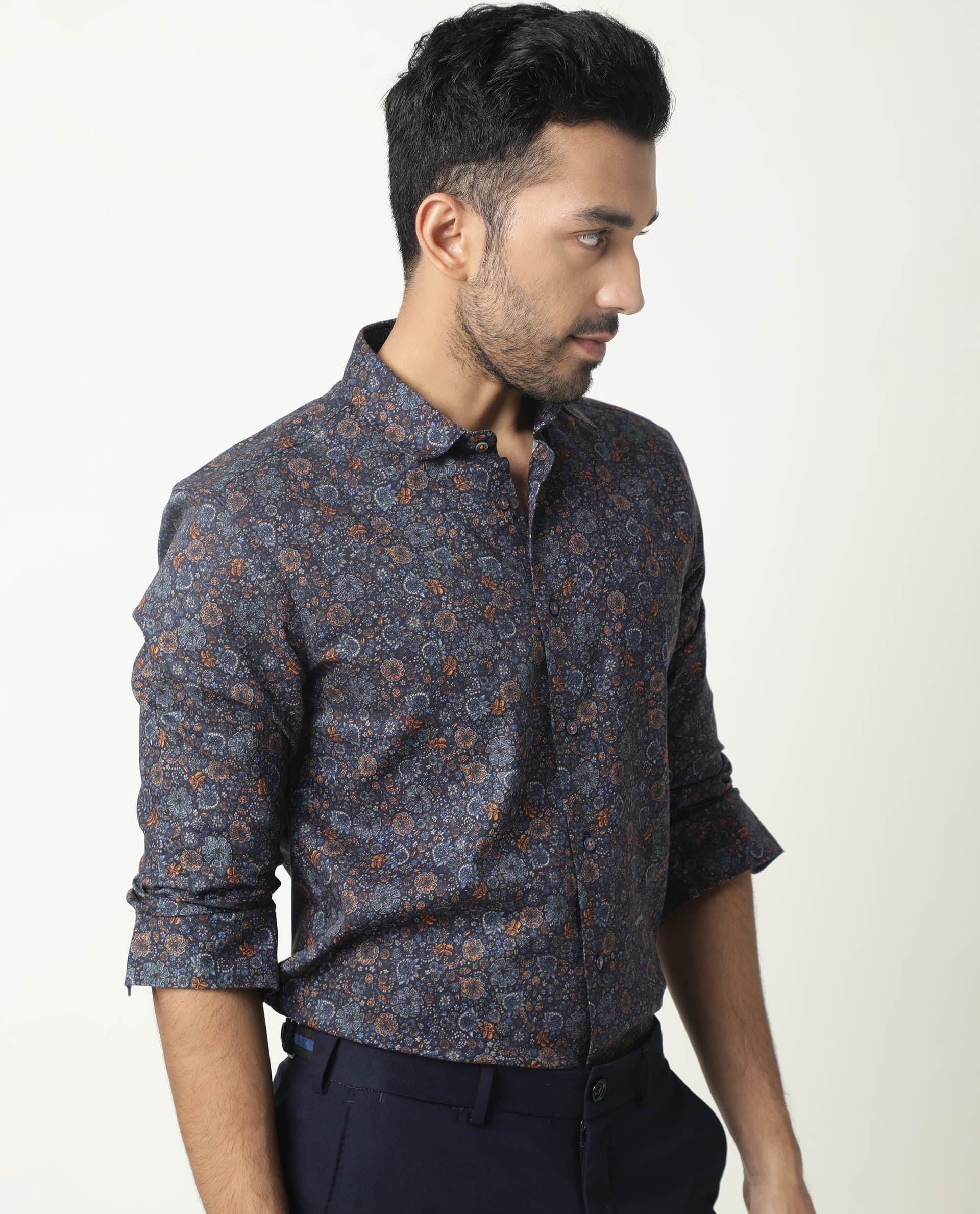 Rare Rabbit Men's Greatix Navy Cotton Regular Fit Full Sleeve Spread Collar Shirt - Image 6