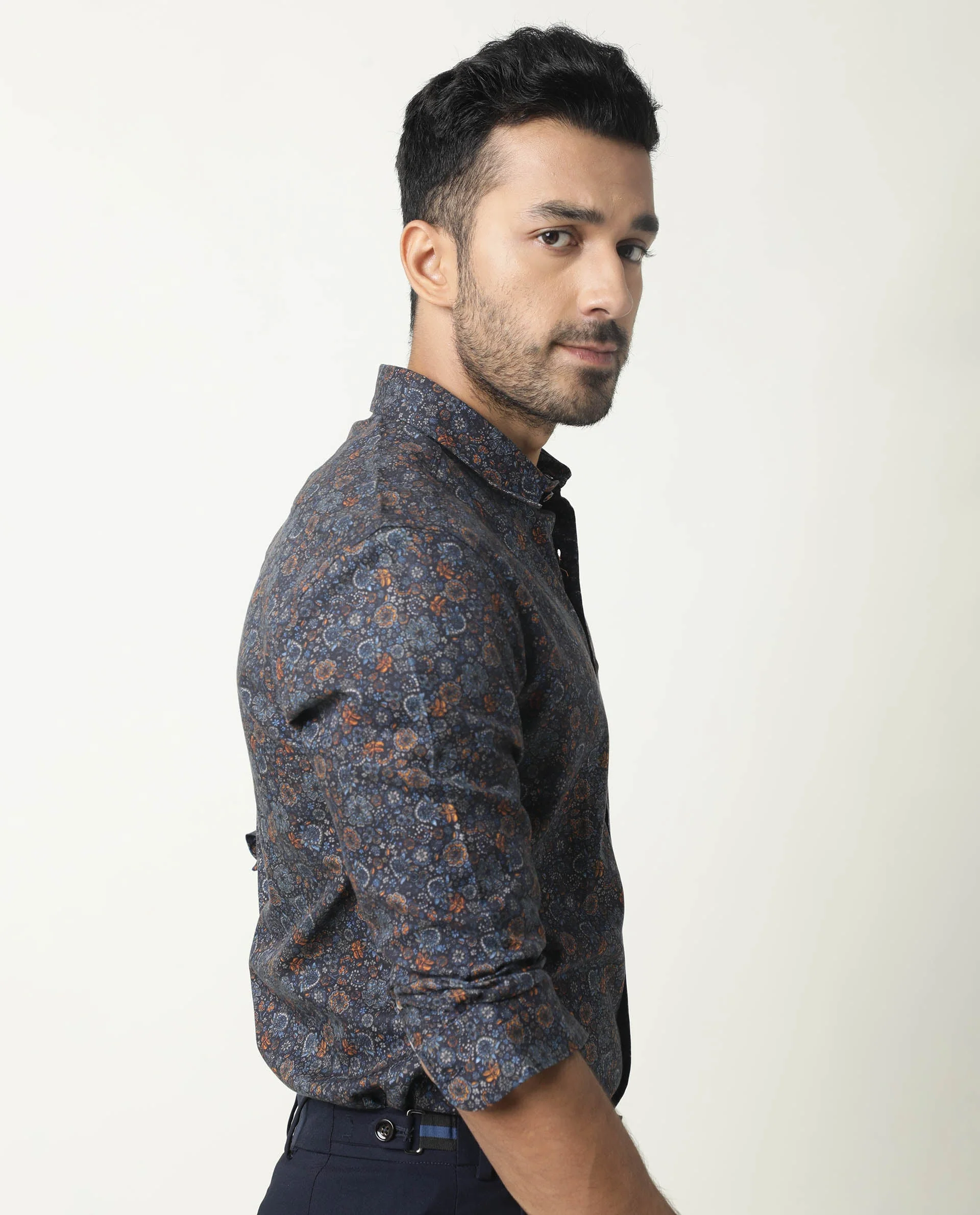Rare Rabbit Men's Greatix Navy Cotton Regular Fit Full Sleeve Spread Collar Shirt - Image 7