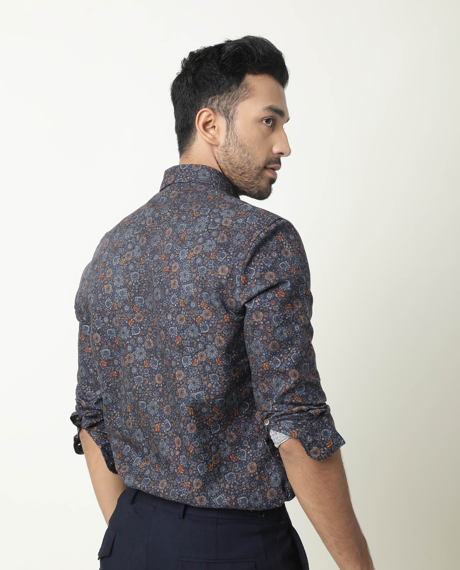 Rare Rabbit Men's Greatix Navy Cotton Regular Fit Full Sleeve Spread Collar Shirt - Image 8