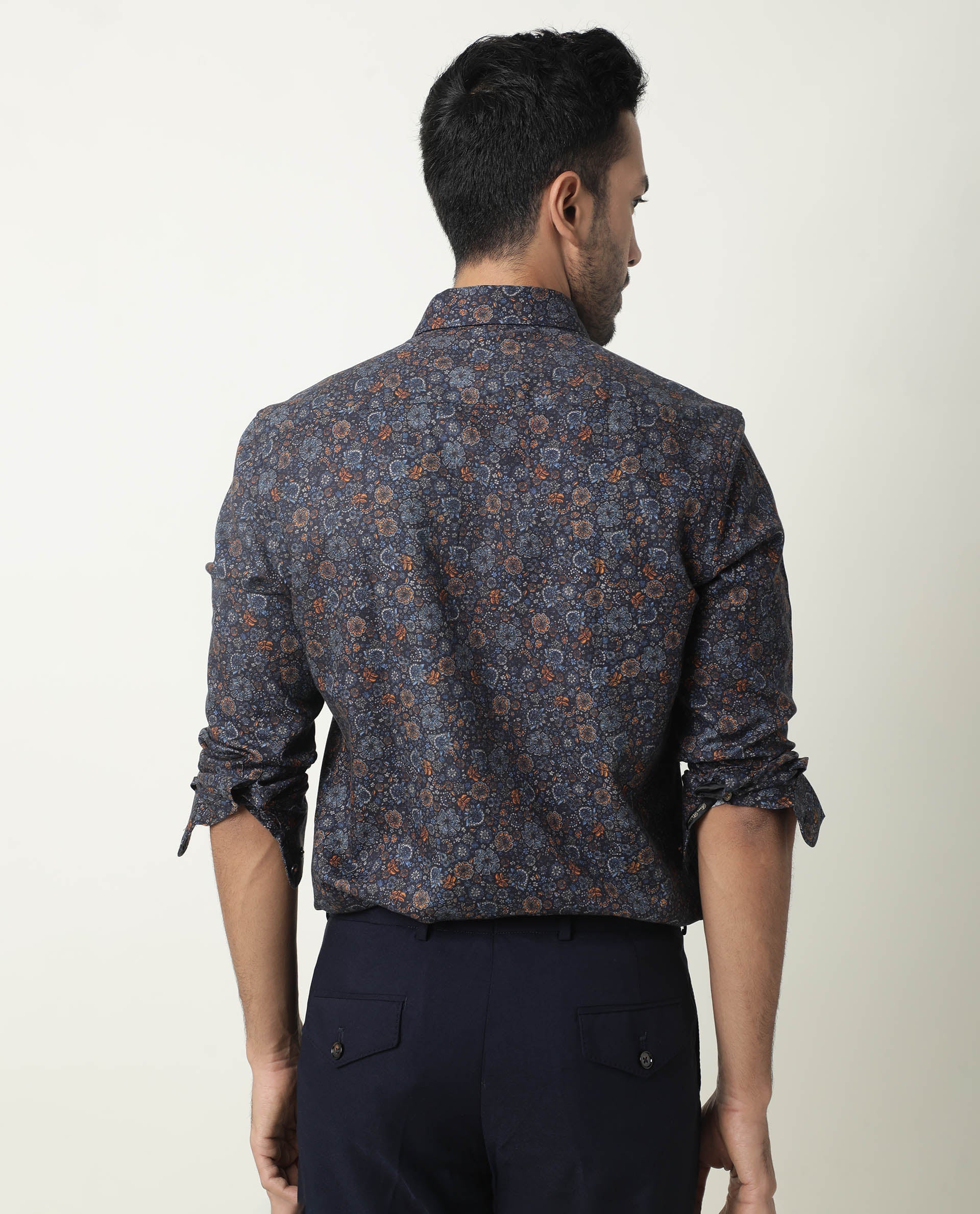 Rare Rabbit Men's Greatix Navy Cotton Regular Fit Full Sleeve Spread Collar Shirt - Image 9