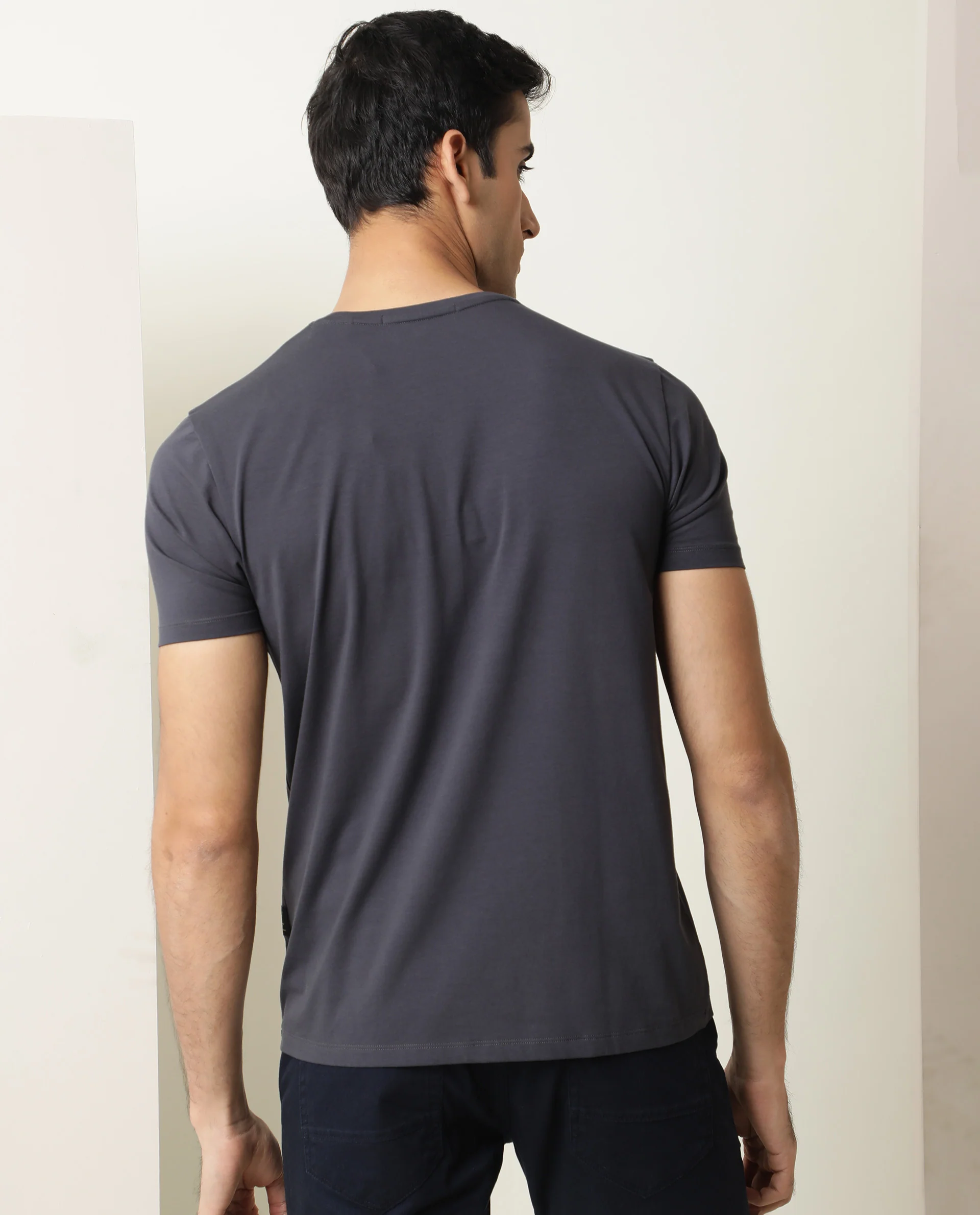 Rare Rabbit Men's Greek Dark Grey Cotton Graphic Print Slim Fit Half Sleeve Crew Neck T-Shirt - Image 6
