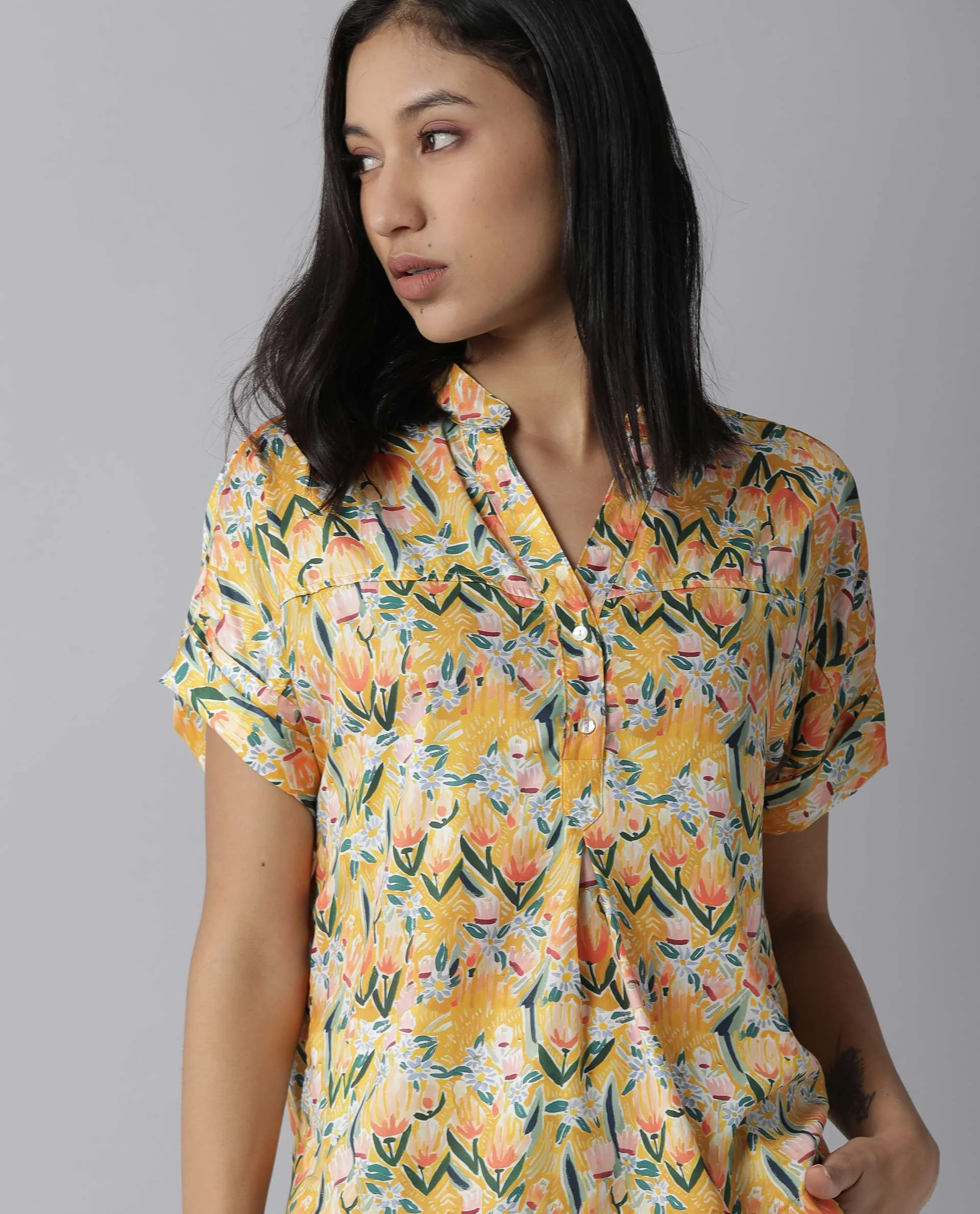 Rareism Women Greenage Yellow Top Short Sleeves Printed - Image 2