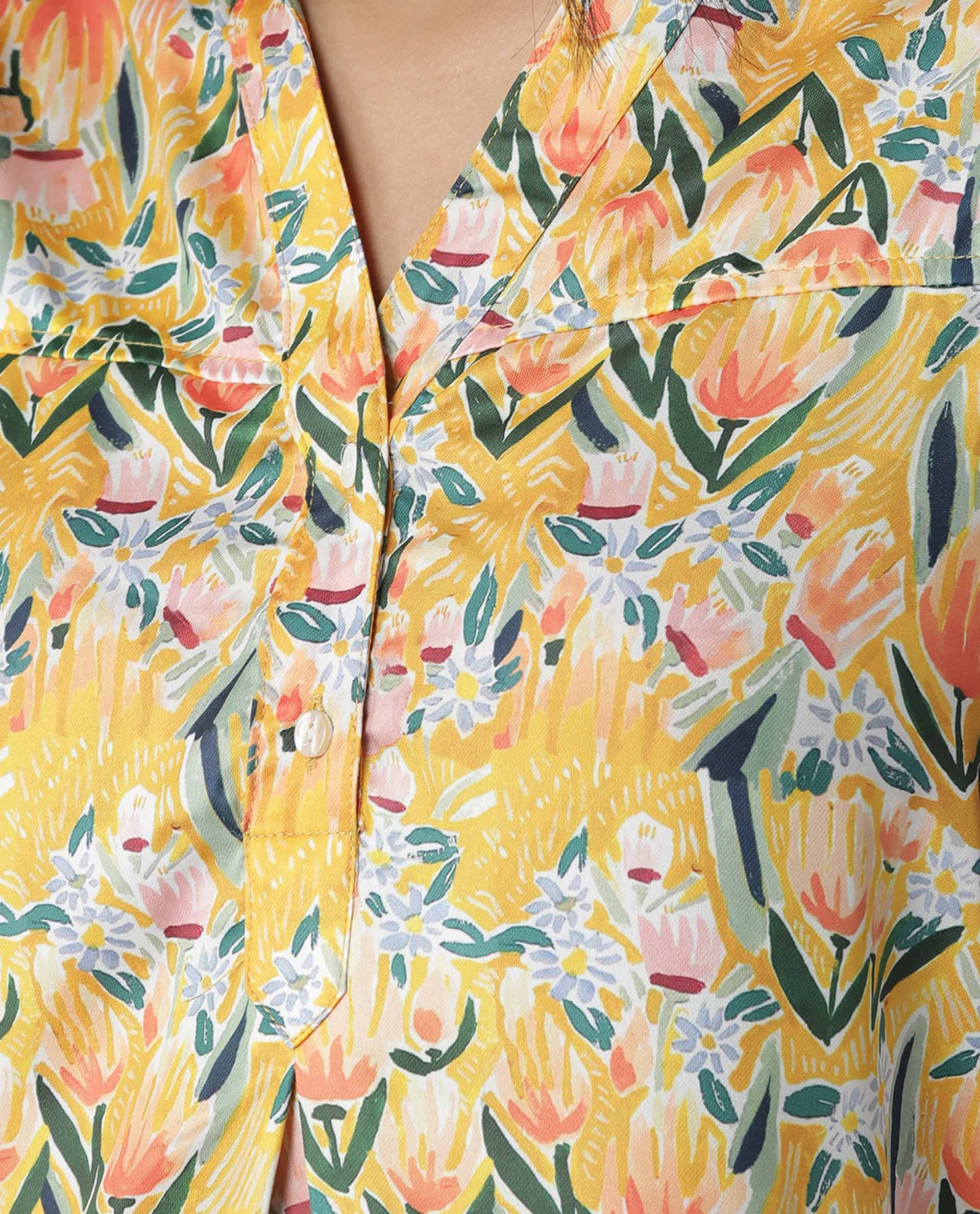 Rareism Women Greenage Yellow Top Short Sleeves Printed - Image 3
