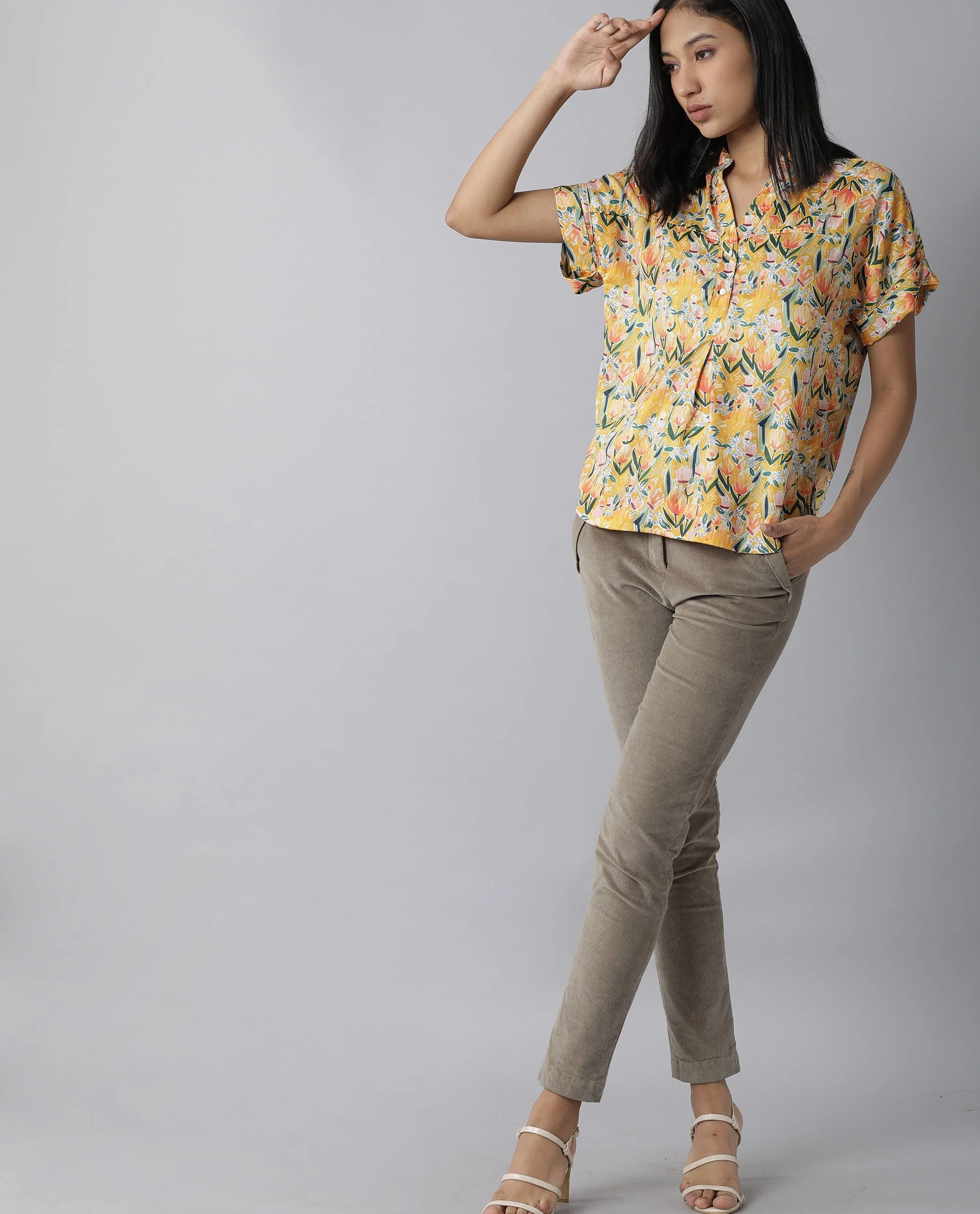 Rareism Women Greenage Yellow Top Short Sleeves Printed - Image 4