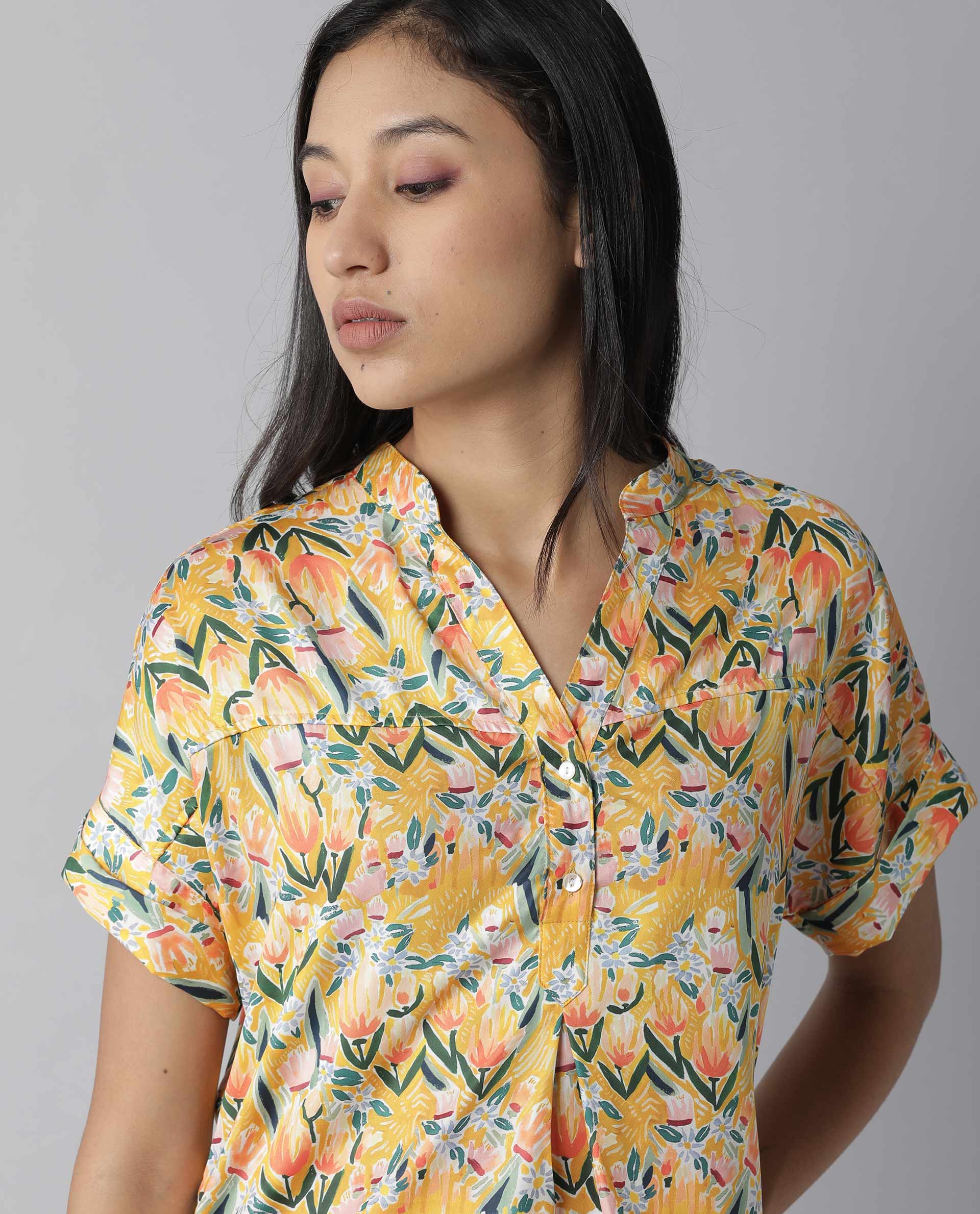 Rareism Women Greenage Yellow Top Short Sleeves Printed - Image 6