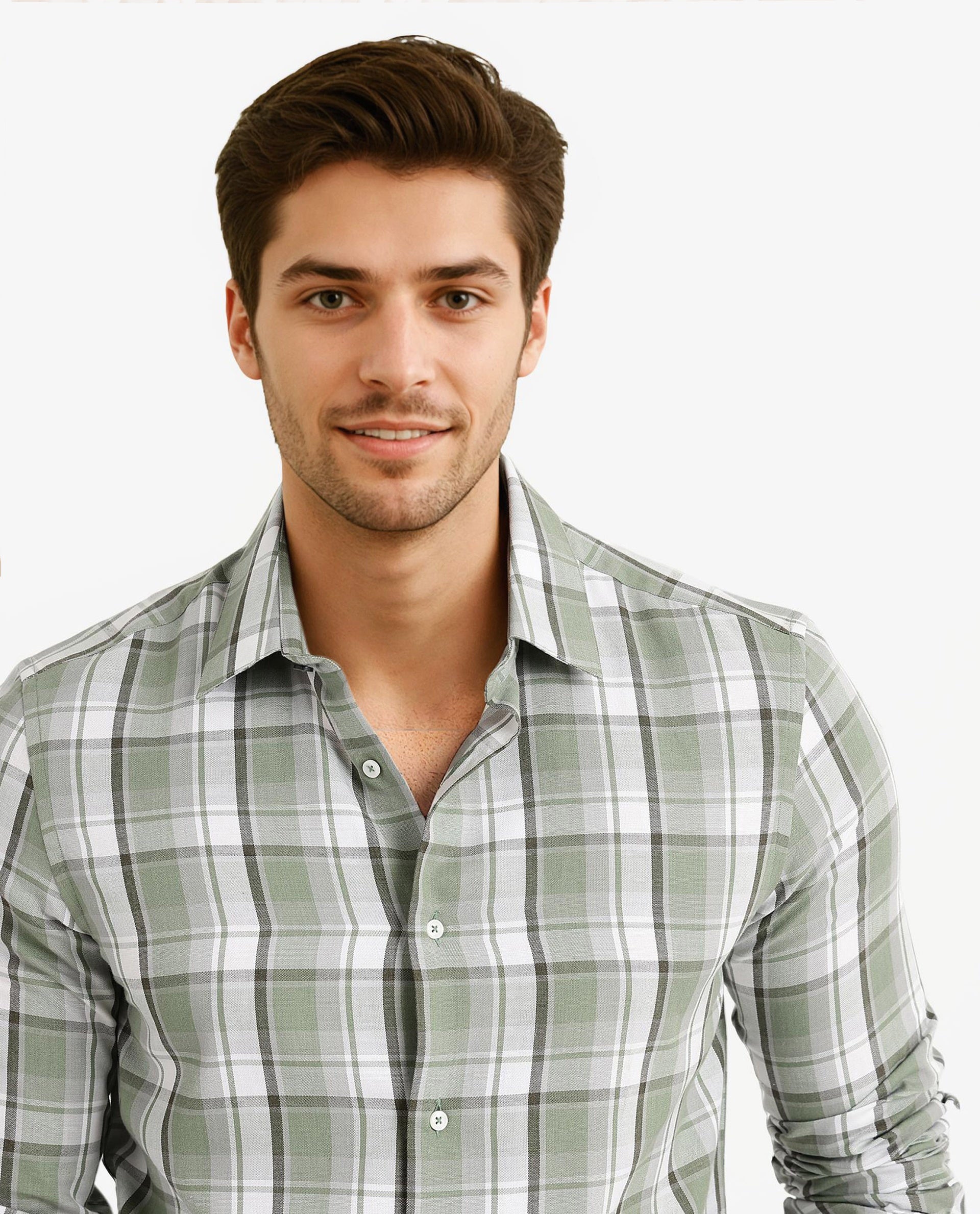 Rare Rabbit Men's Greg Green Cotton Checked Print Regular Fit Full Sleeve Collared Shirt - Image 2
