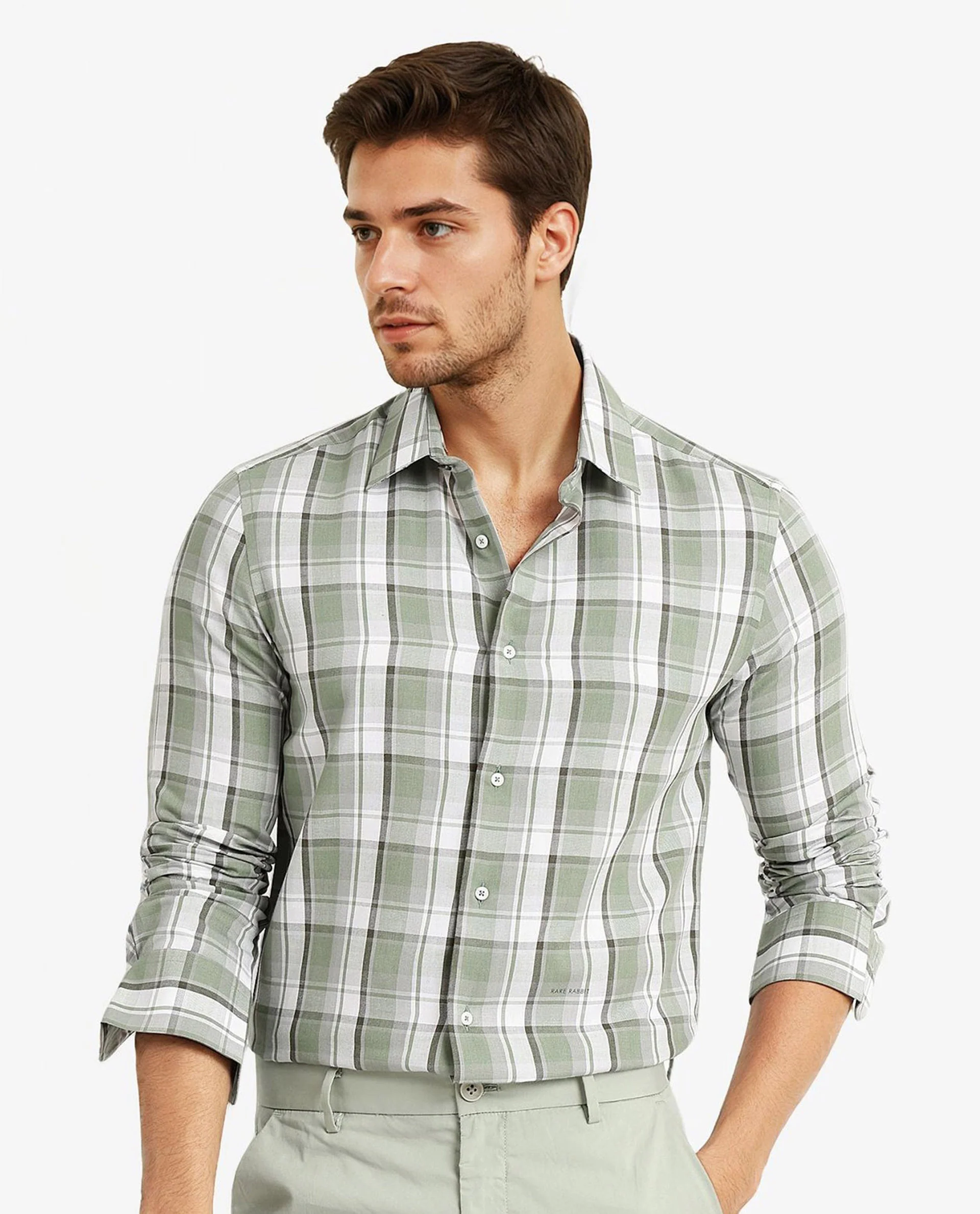 Rare Rabbit Men's Greg Green Cotton Checked Print Regular Fit Full Sleeve Collared Shirt - Image 6