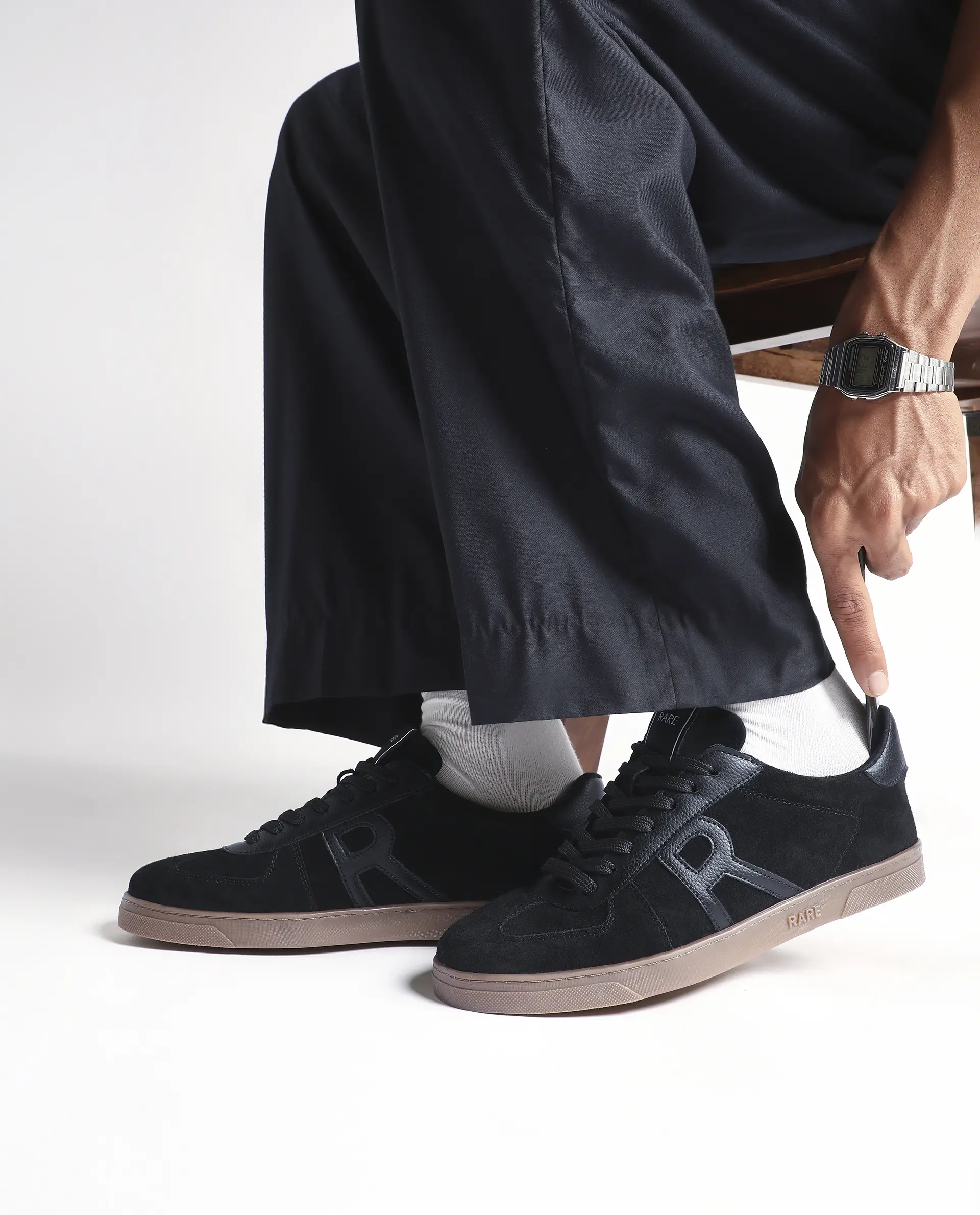 Rare Rabbit Men's Greg Light Black Lace-Up Closure Suede Sneaker - Image 2