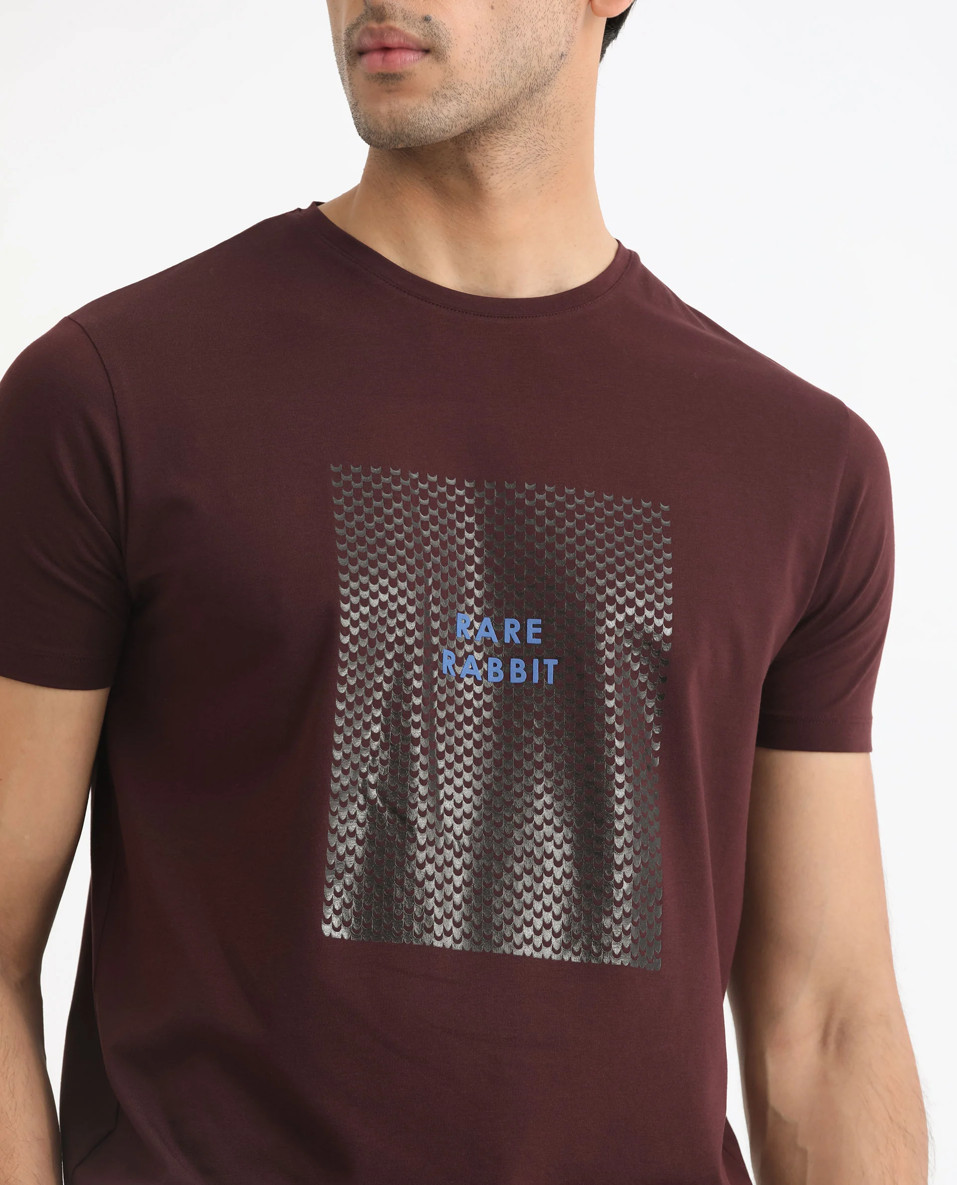 Rare Rabbit Men's Gregory Maroon Cotton Graphic Print Slim Fit Half Sleeve Crew Neck T-Shirt - Image 3