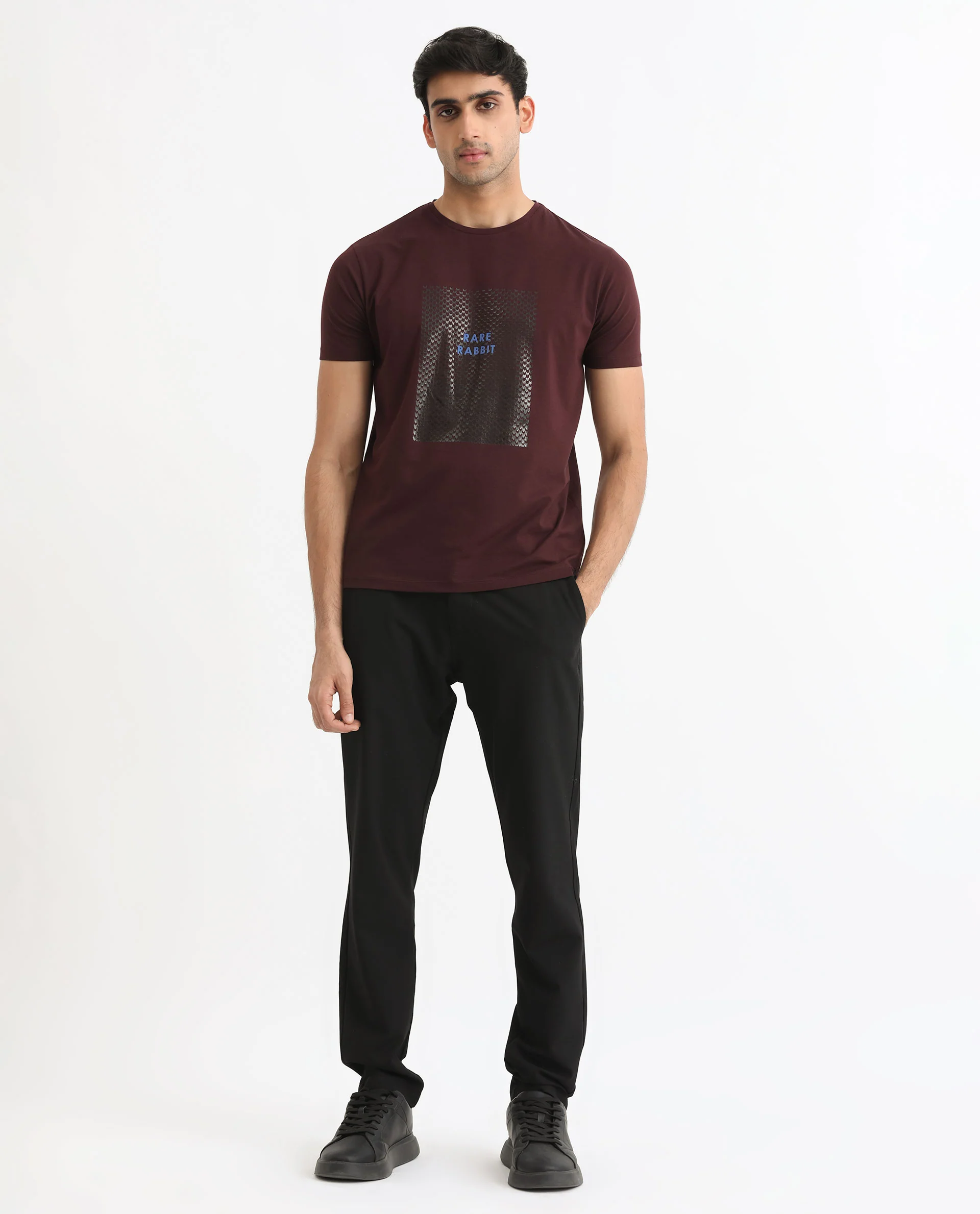 Rare Rabbit Men's Gregory Maroon Cotton Graphic Print Slim Fit Half Sleeve Crew Neck T-Shirt - Image 4