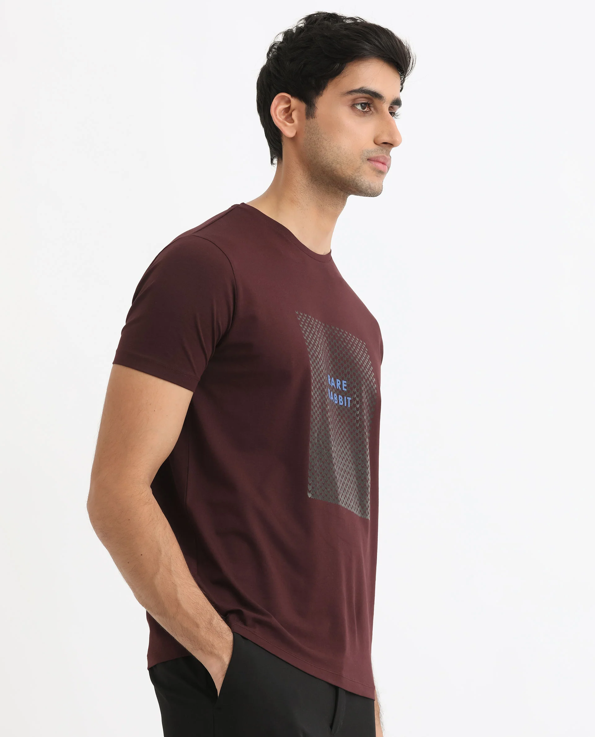 Rare Rabbit Men's Gregory Maroon Cotton Graphic Print Slim Fit Half Sleeve Crew Neck T-Shirt - Image 5