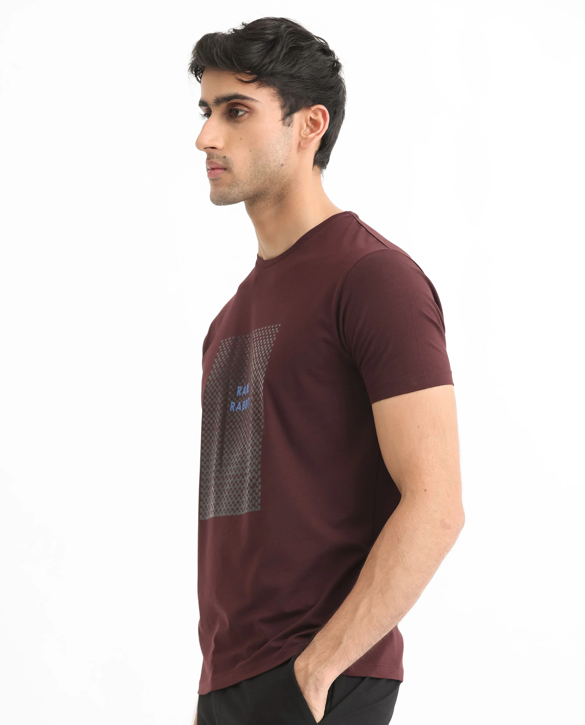 Rare Rabbit Men's Gregory Maroon Cotton Graphic Print Slim Fit Half Sleeve Crew Neck T-Shirt - Image 6
