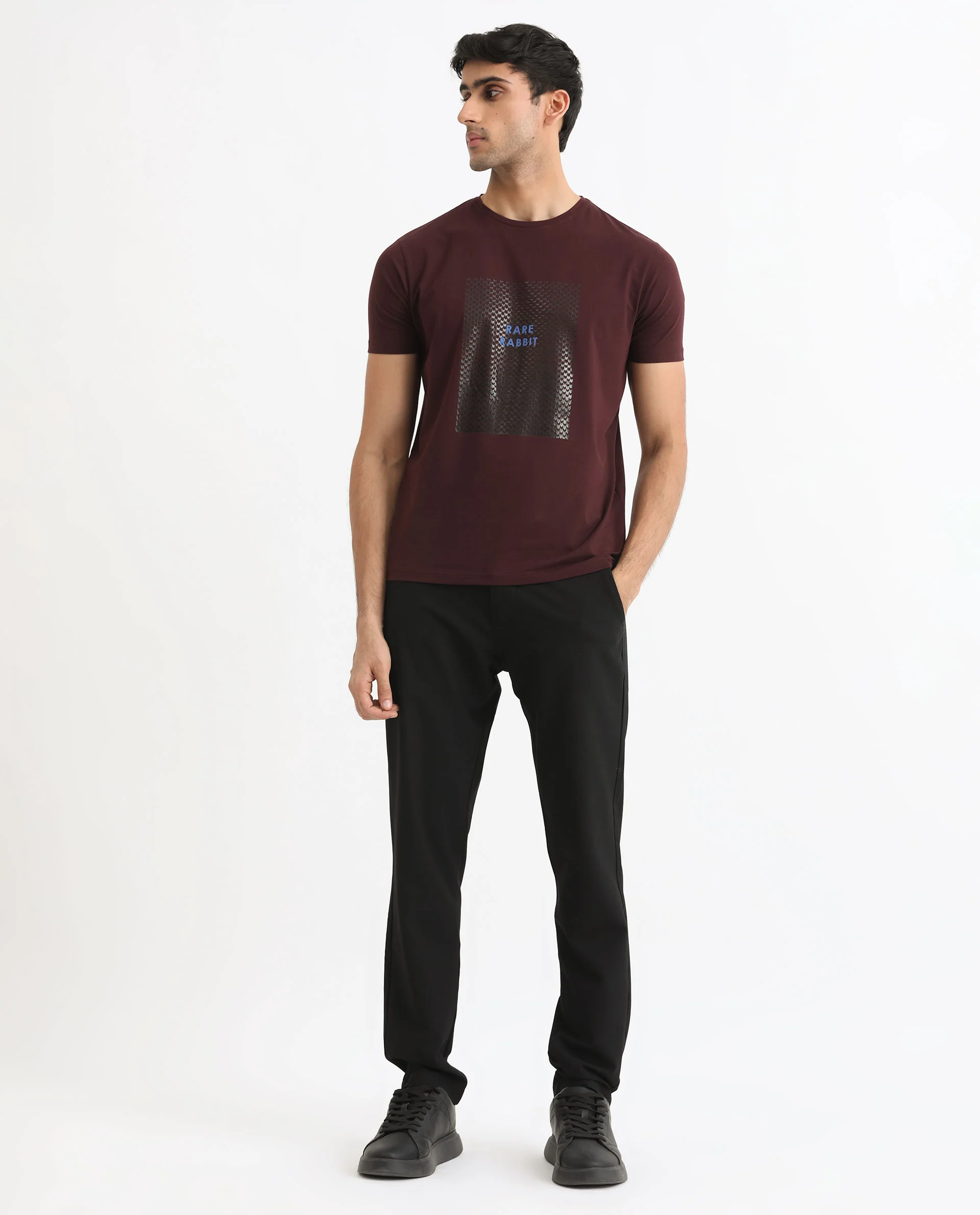 Rare Rabbit Men's Gregory Maroon Cotton Graphic Print Slim Fit Half Sleeve Crew Neck T-Shirt - Image 7