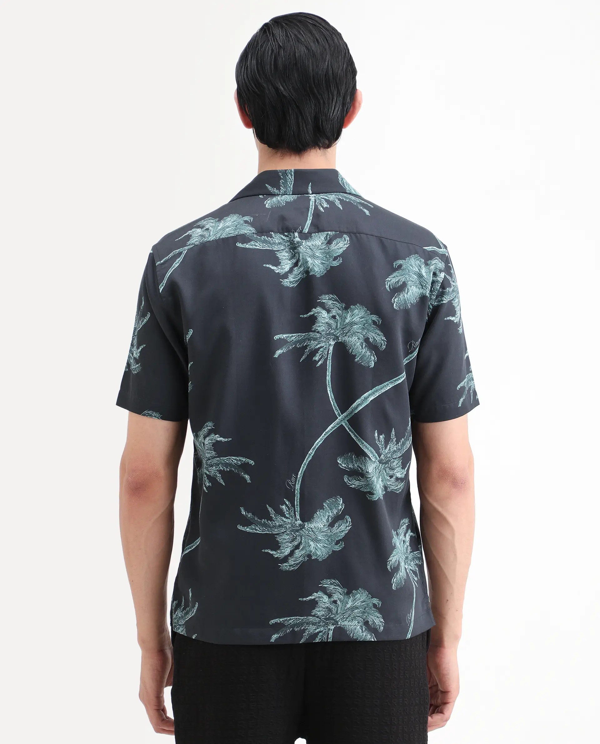 Rare Rabbit Men's Greko Black Cotton Blend Fabric Half Sleeve Cuban Collar Regular Fit Tropical Print Shirt - Image 7
