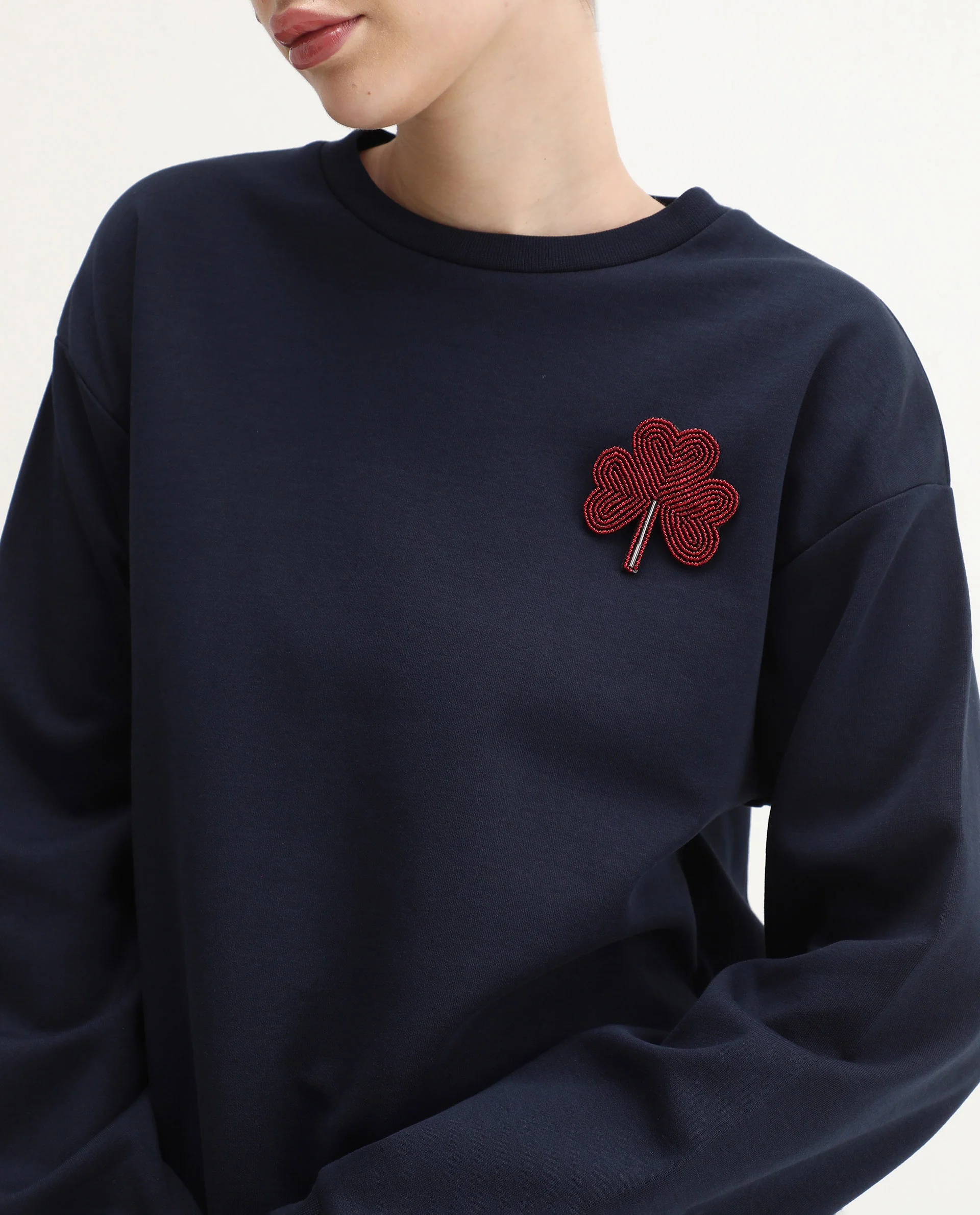 Rareism Women's Greta Navy Cotton Blend Crew Neck Regular Fit Printed Sweatshirt - Image 4