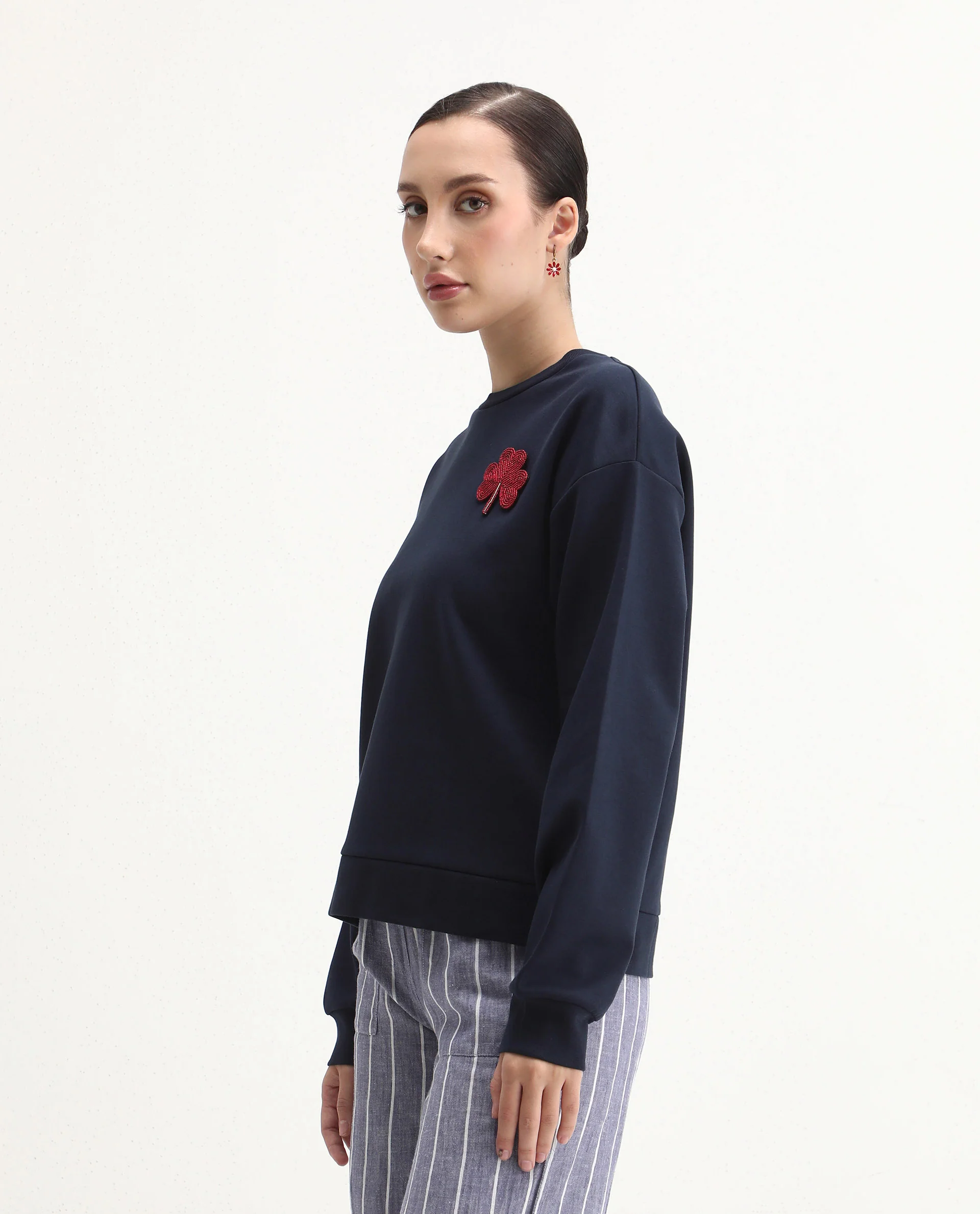 Rareism Women's Greta Navy Cotton Blend Crew Neck Regular Fit Printed Sweatshirt - Image 5