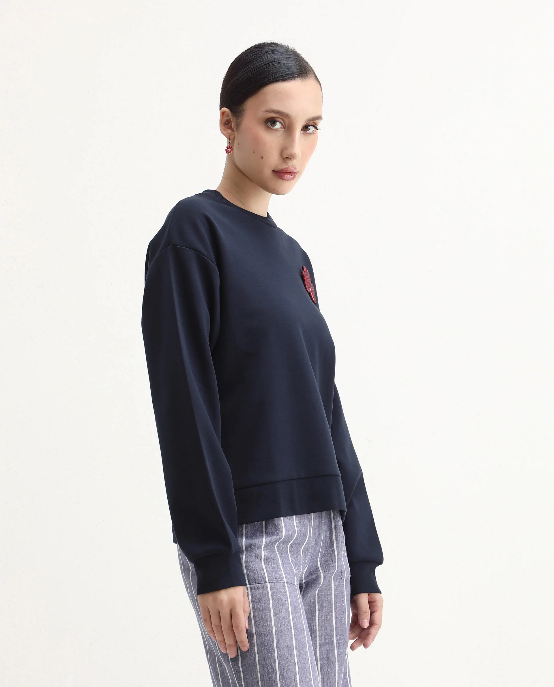 Rareism Women's Greta Navy Cotton Blend Crew Neck Regular Fit Printed Sweatshirt - Image 6