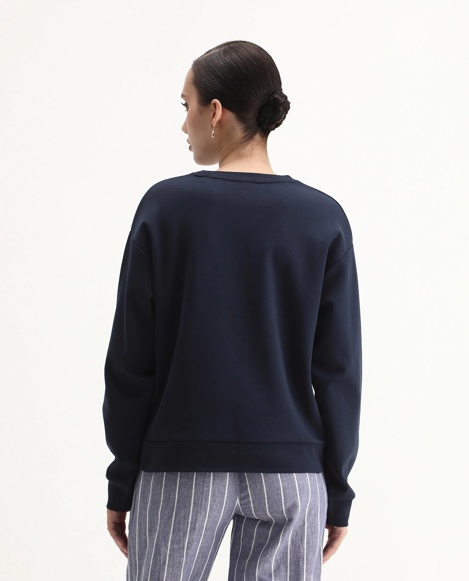 Rareism Women's Greta Navy Cotton Blend Crew Neck Regular Fit Printed Sweatshirt - Image 7