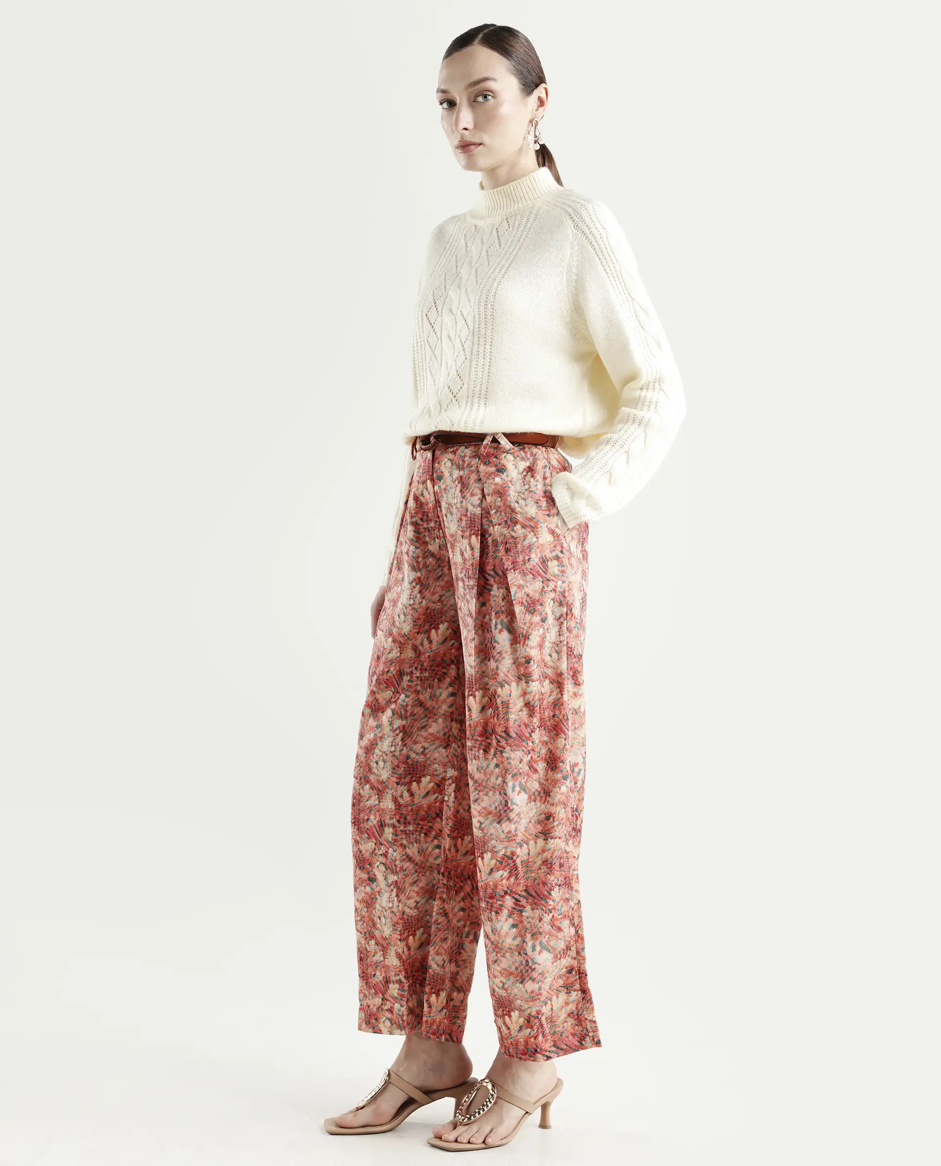 Rareism Women's Gretay Multi Polyester Blend Geometric Print Ankle Length Wide Trouser - Image 5