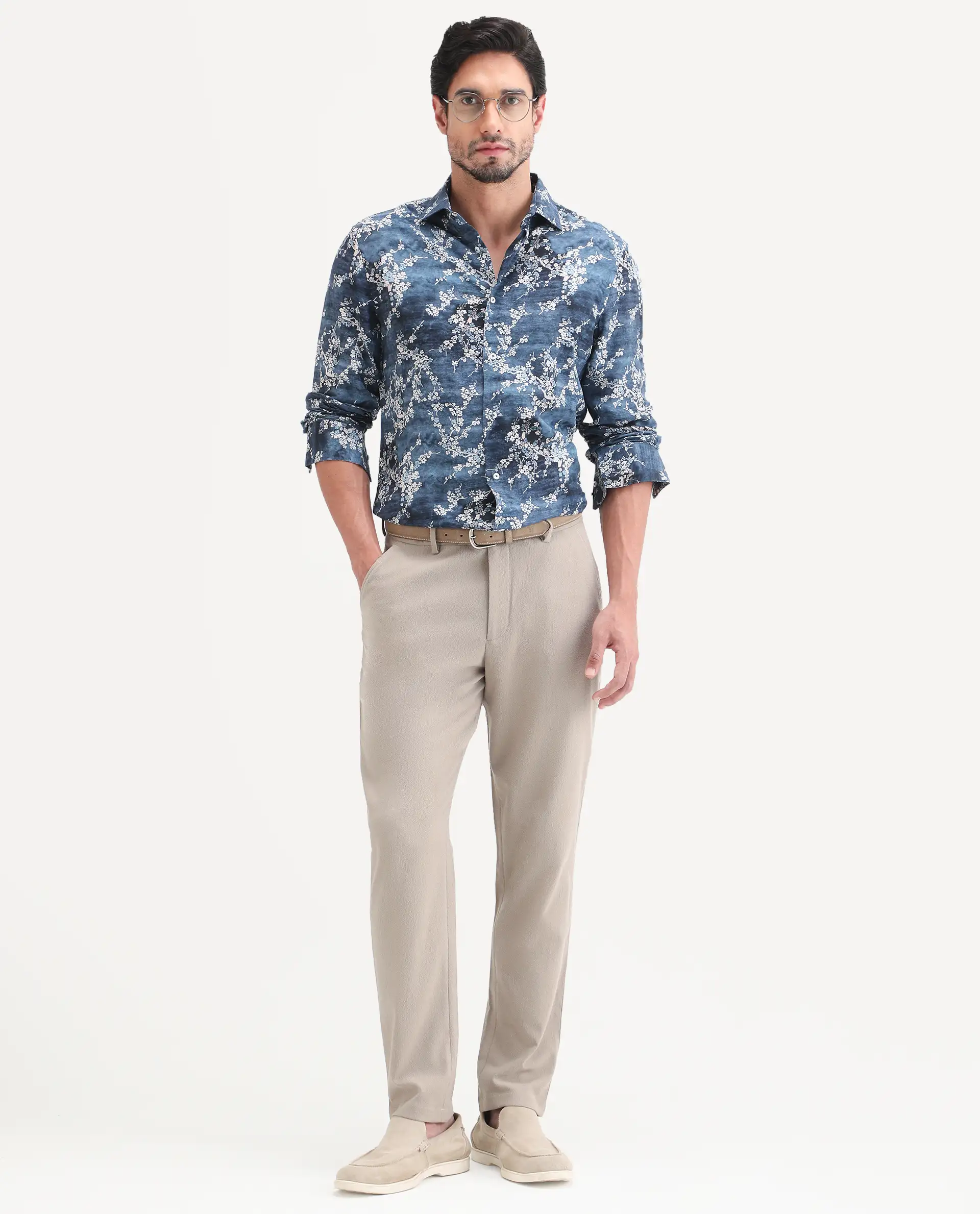 Rare Rabbit Men's Greyt Blue Viscose Fabric Full Sleeve Regular Fit Floral Print Shirt - Image 2