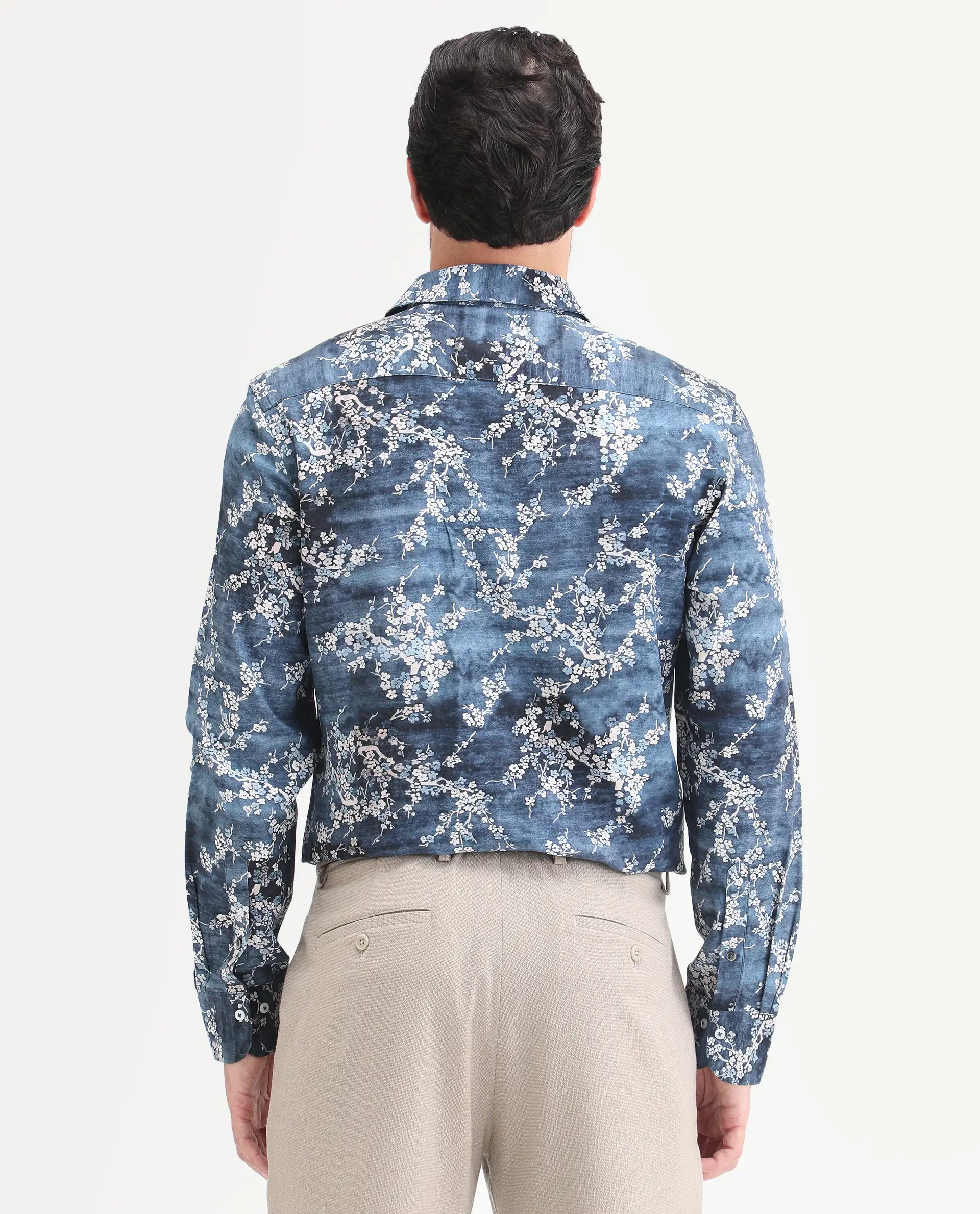 Rare Rabbit Men's Greyt Blue Viscose Fabric Full Sleeve Regular Fit Floral Print Shirt - Image 7