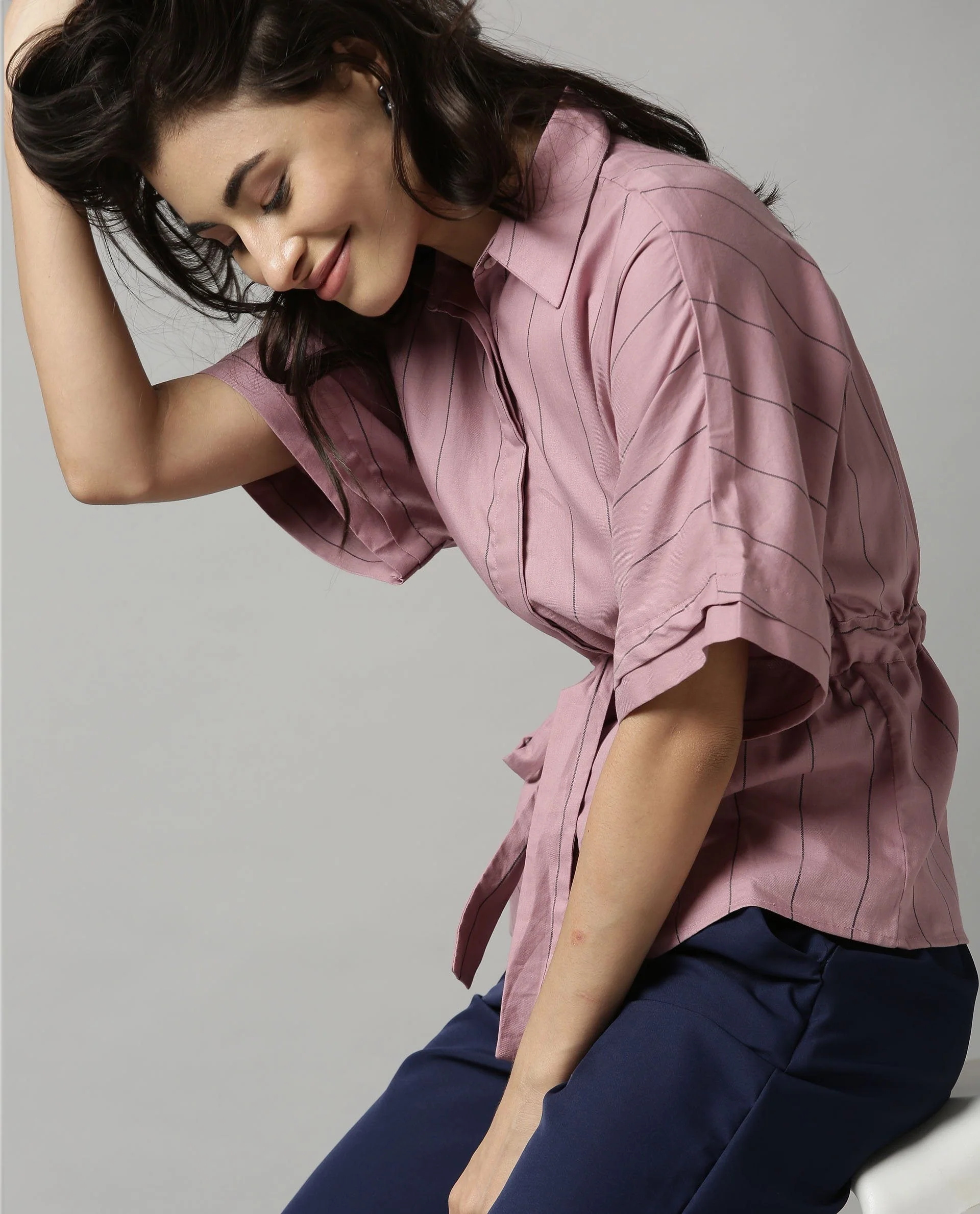Rareism Women Grid Pink Top Short Sleeves - Image 3