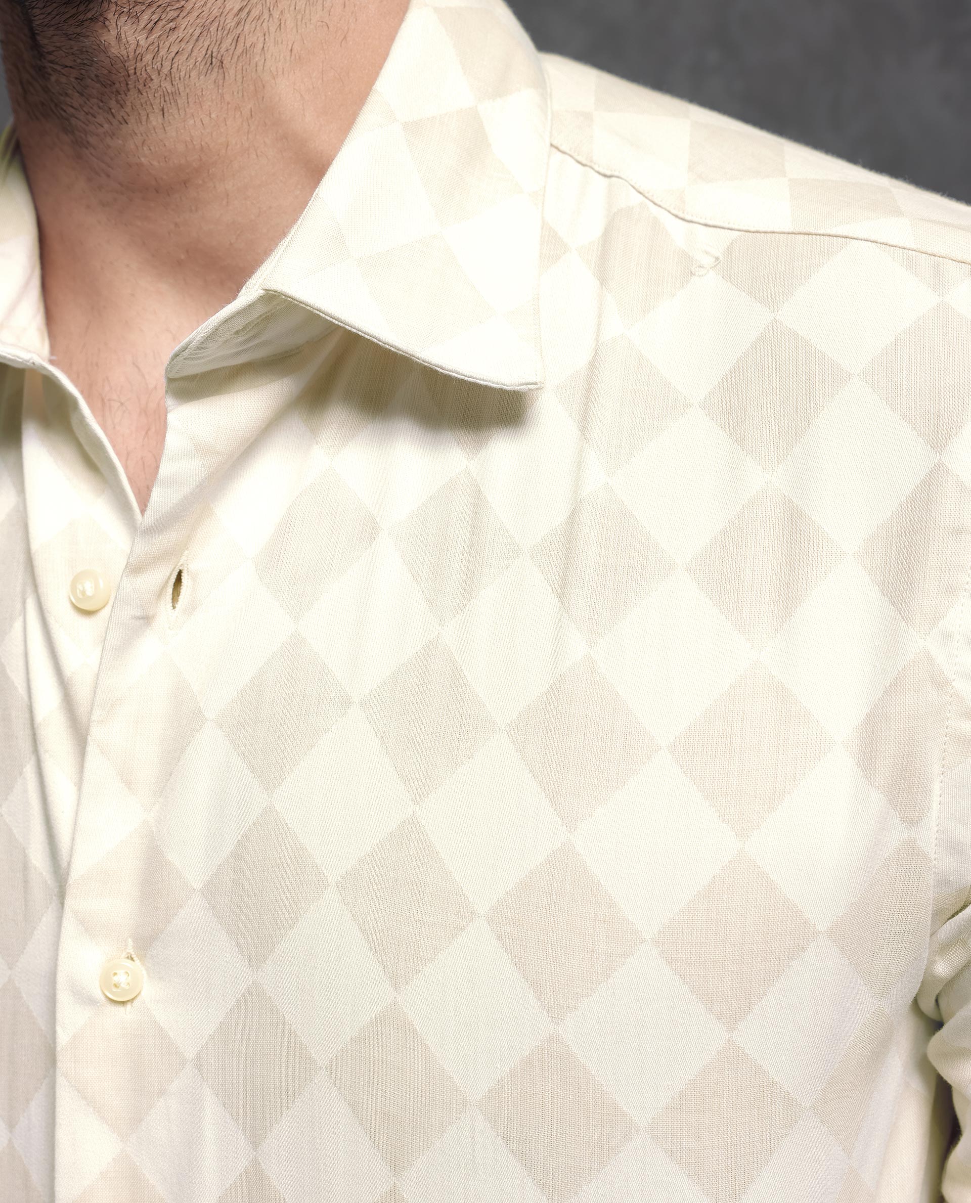 Rare Rabbit Men's Gridon Off White Cotton Jacquard Regular Fit Full Sleeve Collared Shirt - Image 2