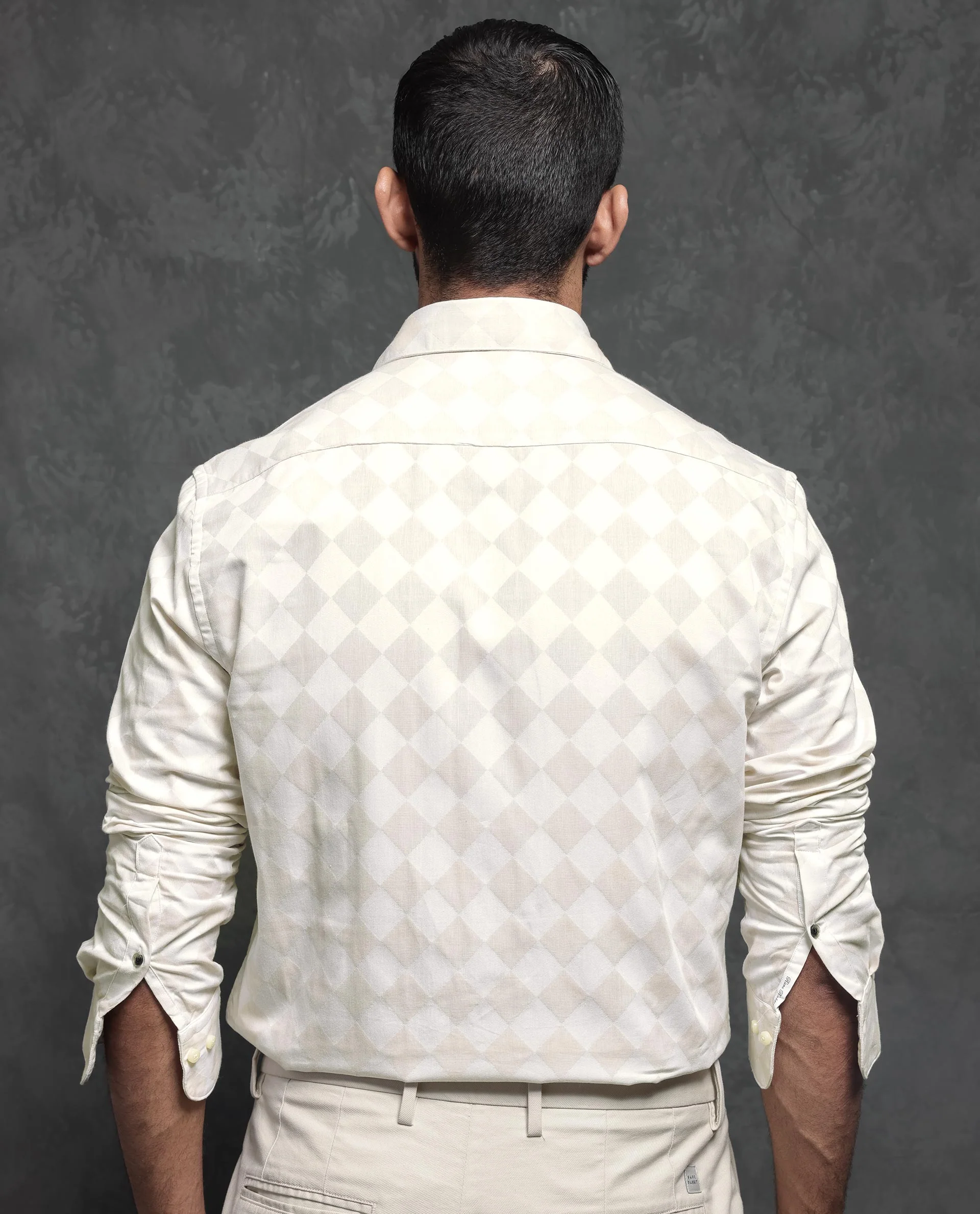 Rare Rabbit Men's Gridon Off White Cotton Jacquard Regular Fit Full Sleeve Collared Shirt - Image 9