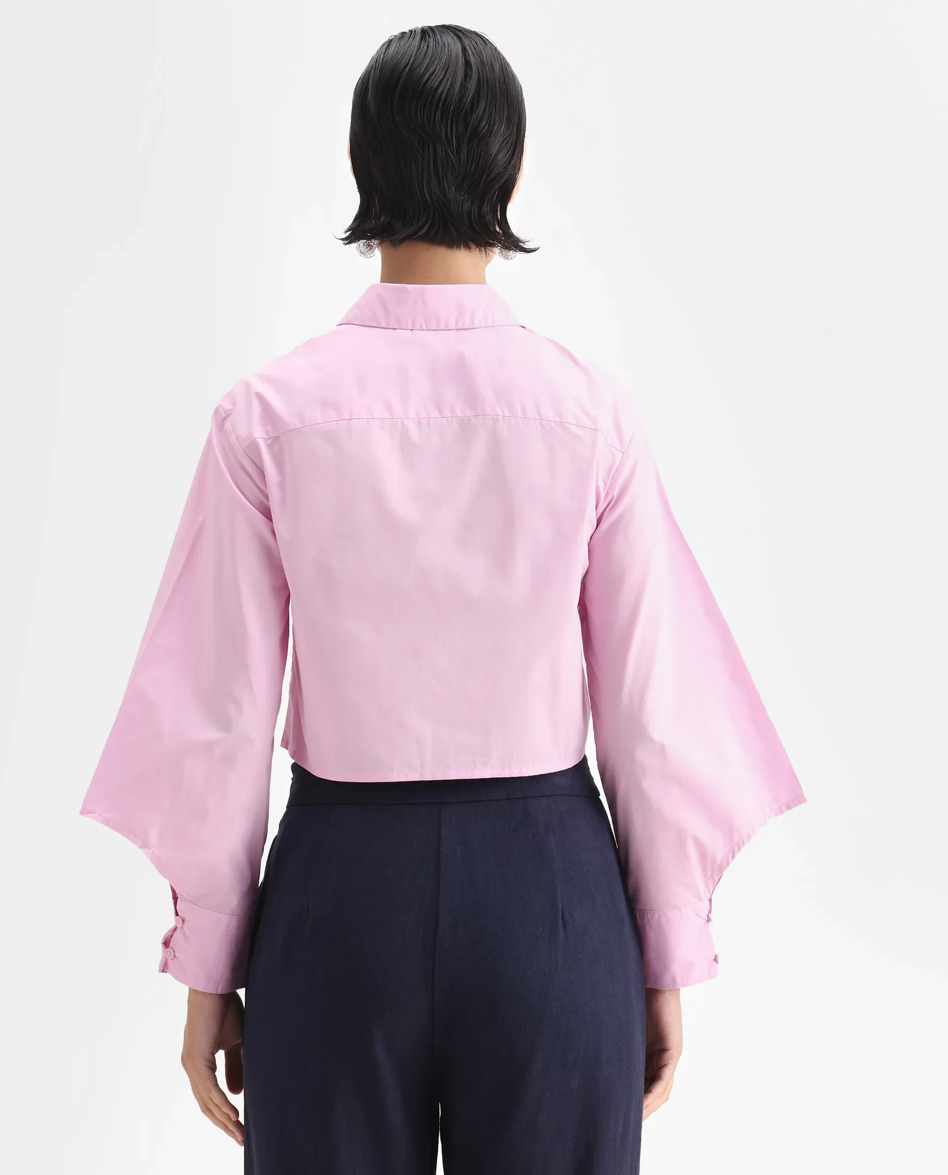 Rareism Women's Grieropo Pink Cotton Spread Collar Plain Fashion Sleeve Crop Regular Fit Top - Image 7