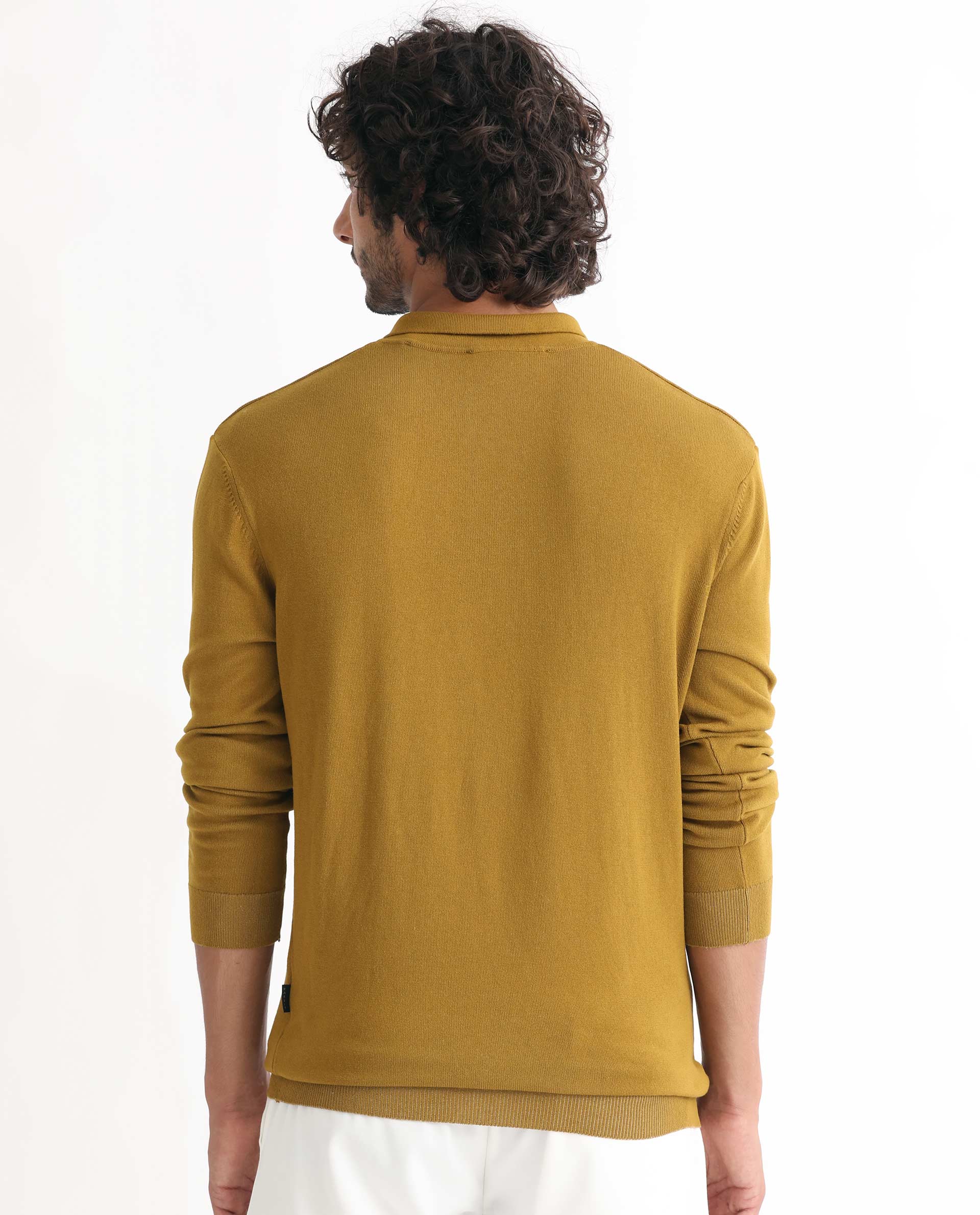 Rare Rabbit Men's Griffin Mustard Viscose Plain Regular Fit Full Sleeve Spread Collar Sweater - Image 7